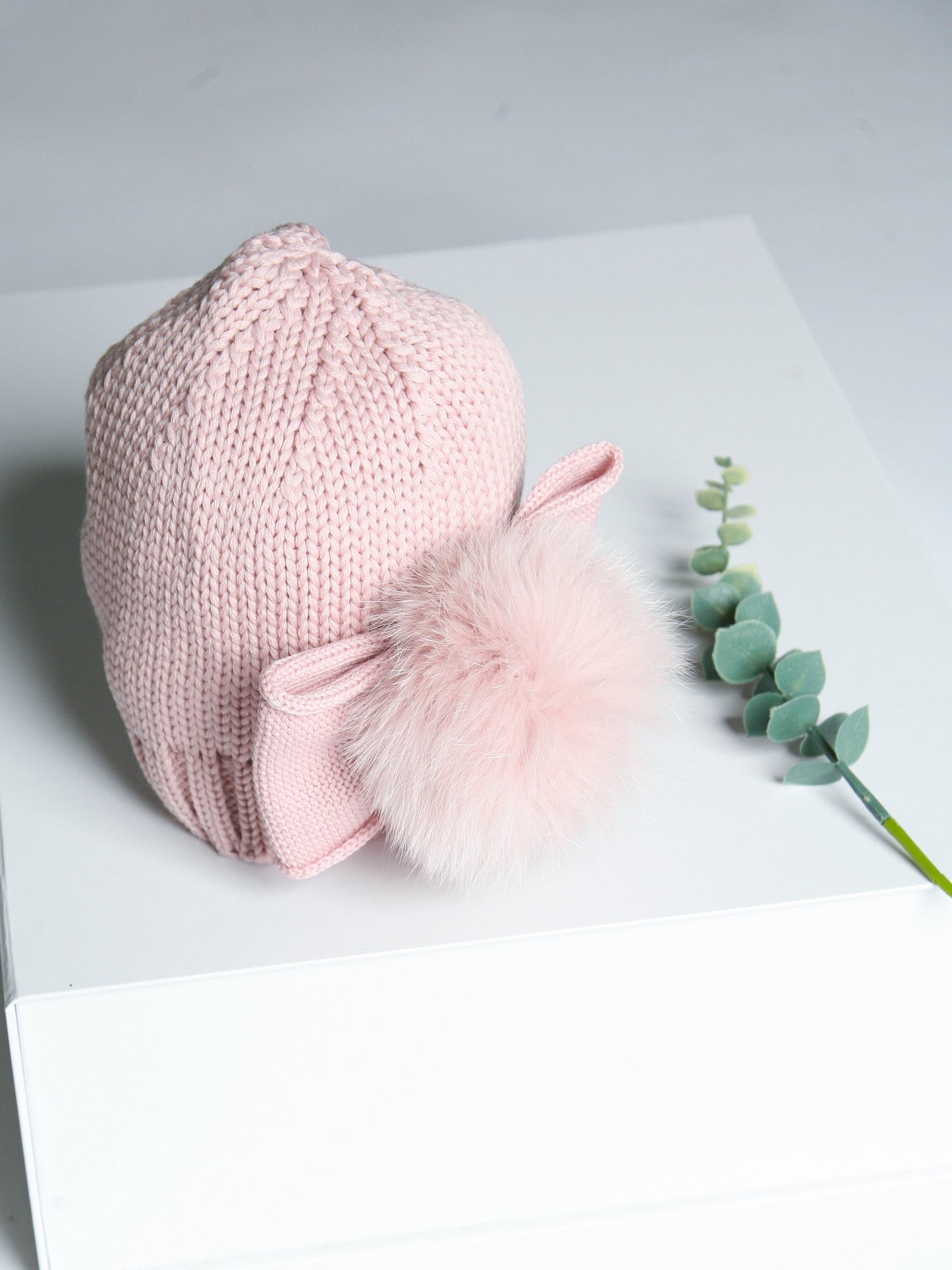 Catya Dusky Pink Marino Wool Hat with Fur Pom & Bow - Rose & Albert
