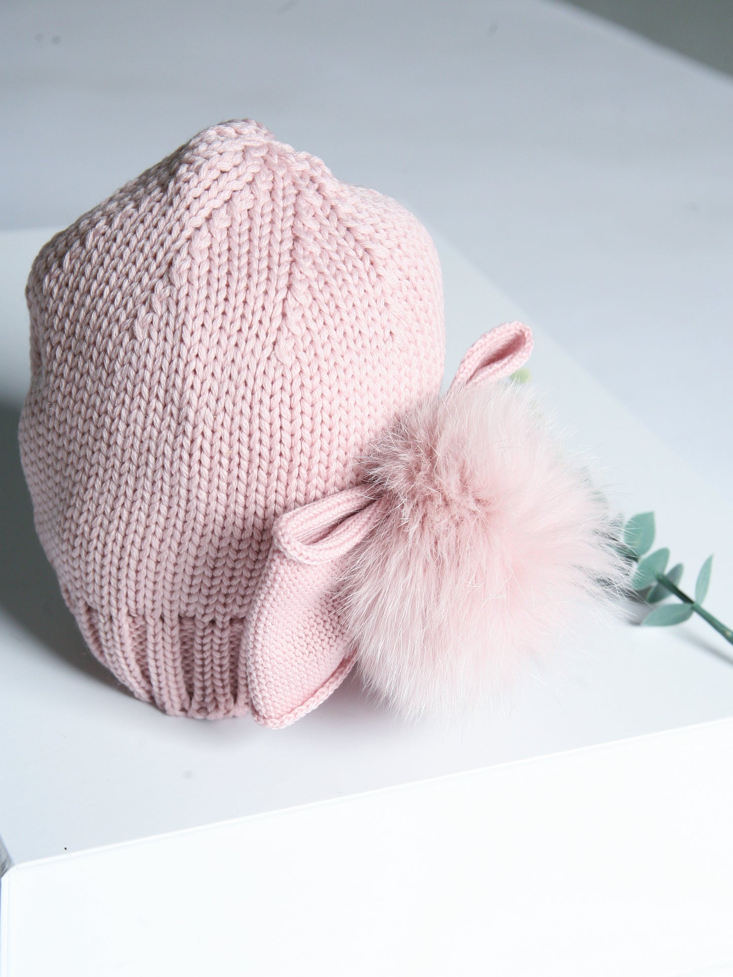 Catya Dusky Pink Marino Wool Hat with Fur Pom & Bow - Rose & Albert