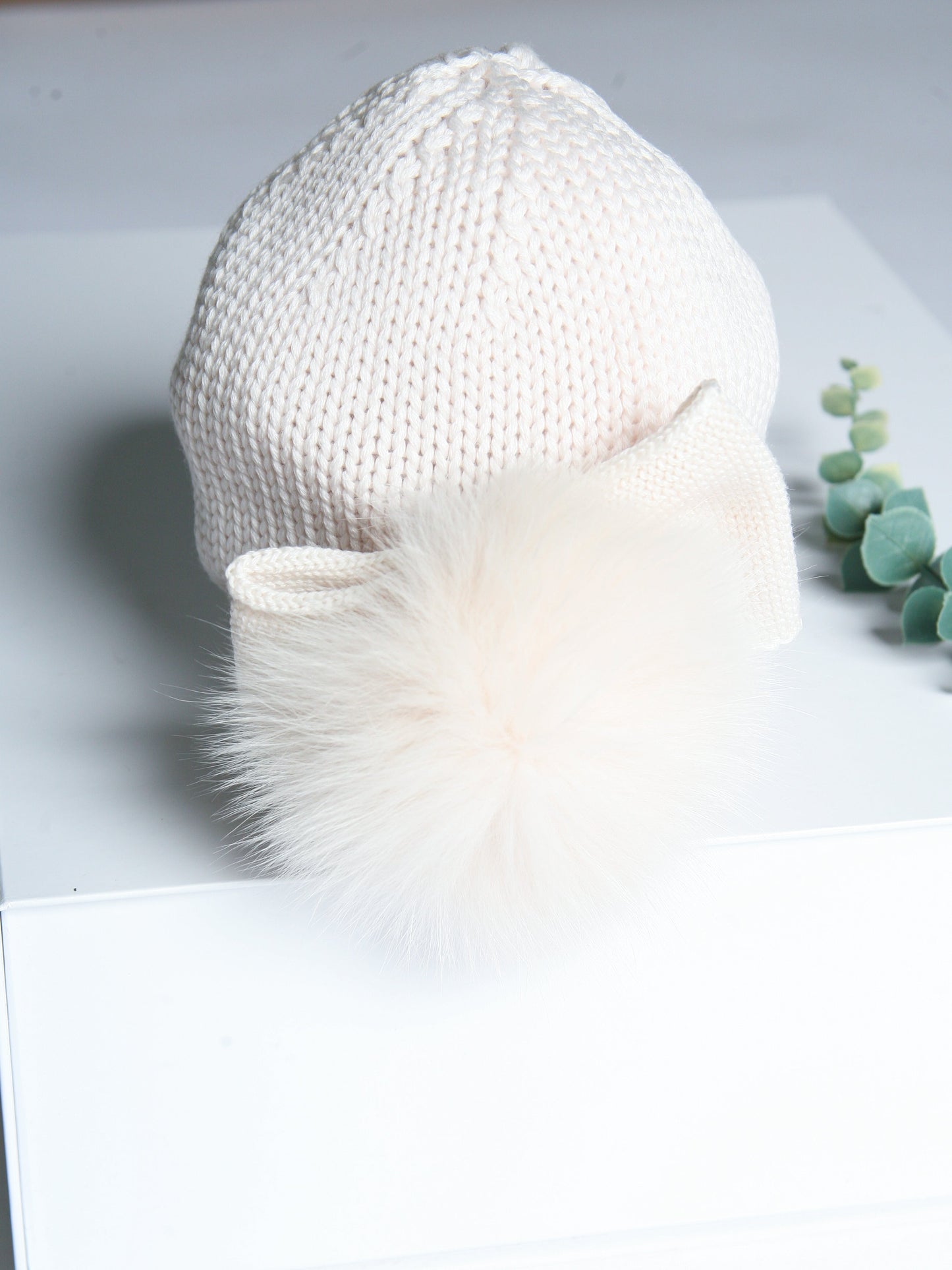 Catya Light Beige Marino Wool Hat with Fur Pom & Bow - Rose & Albert