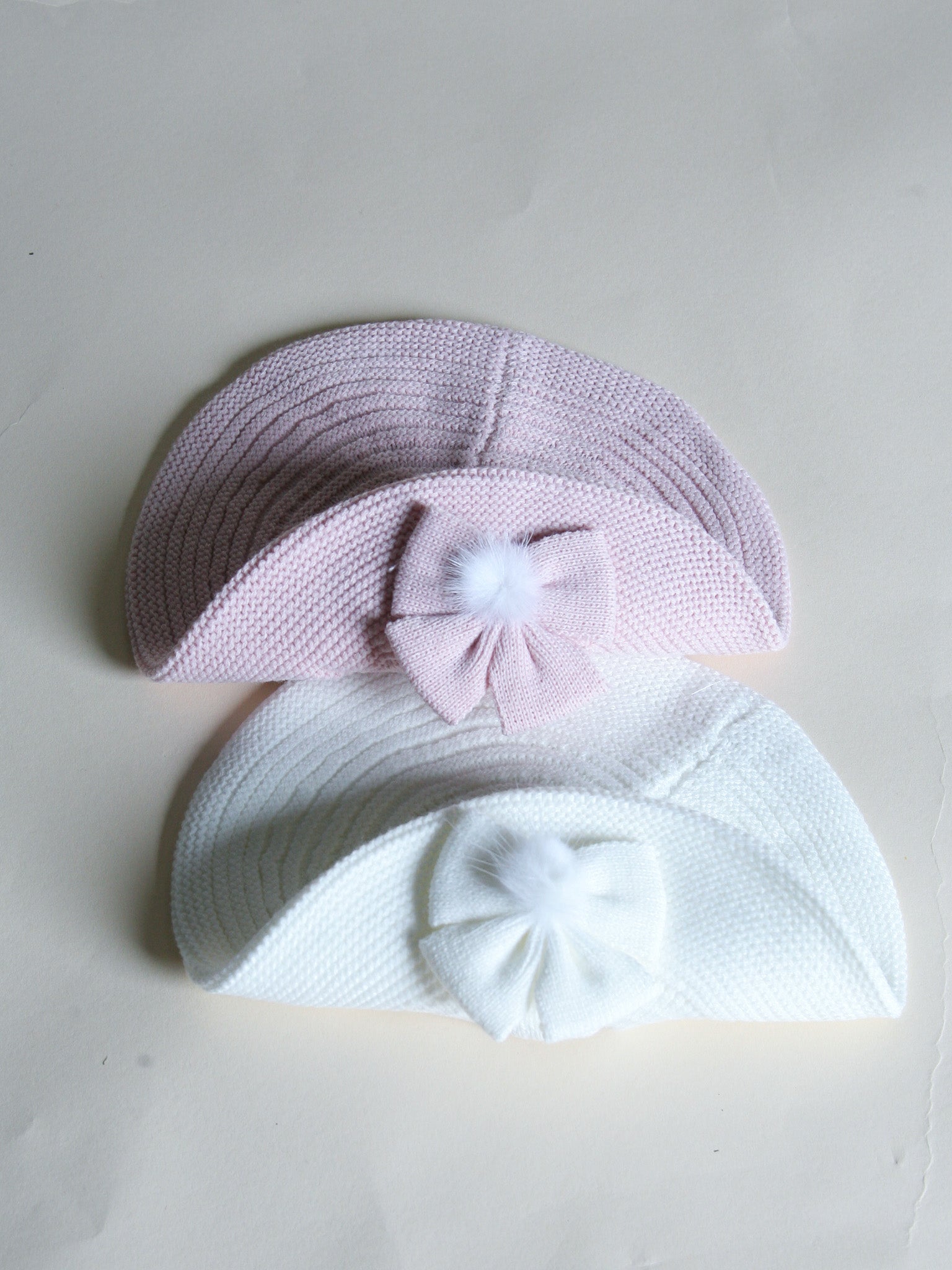 Granlei Powder Pink Knitted Beret with Pom Bow - Rose & Albert