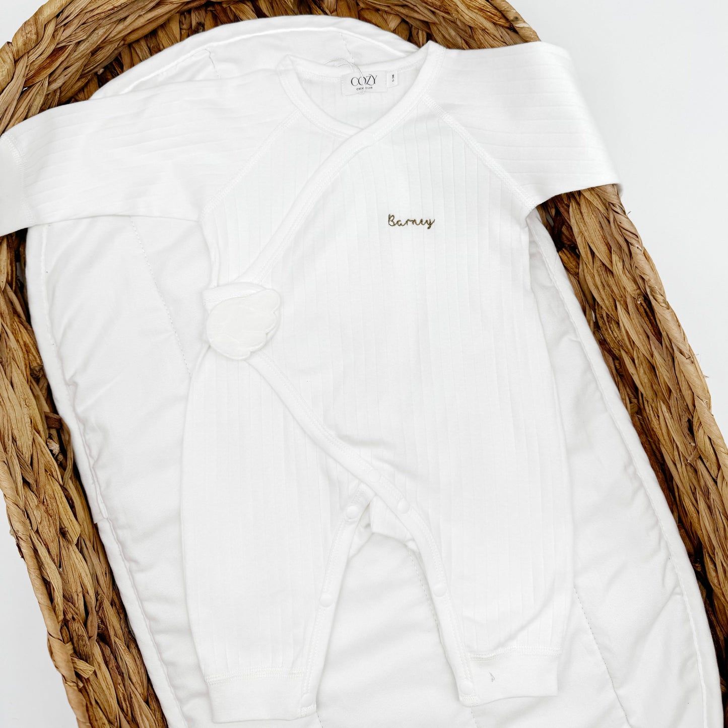 The Angel Boucle Wrap Baby Grow Romper in White