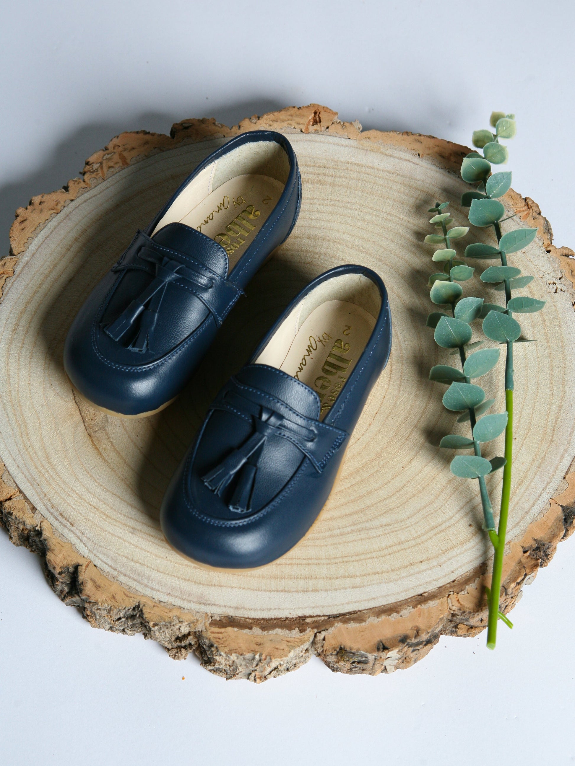 Ananas Petit Navy 'Teco' Leather Loafers - Rose & Albert