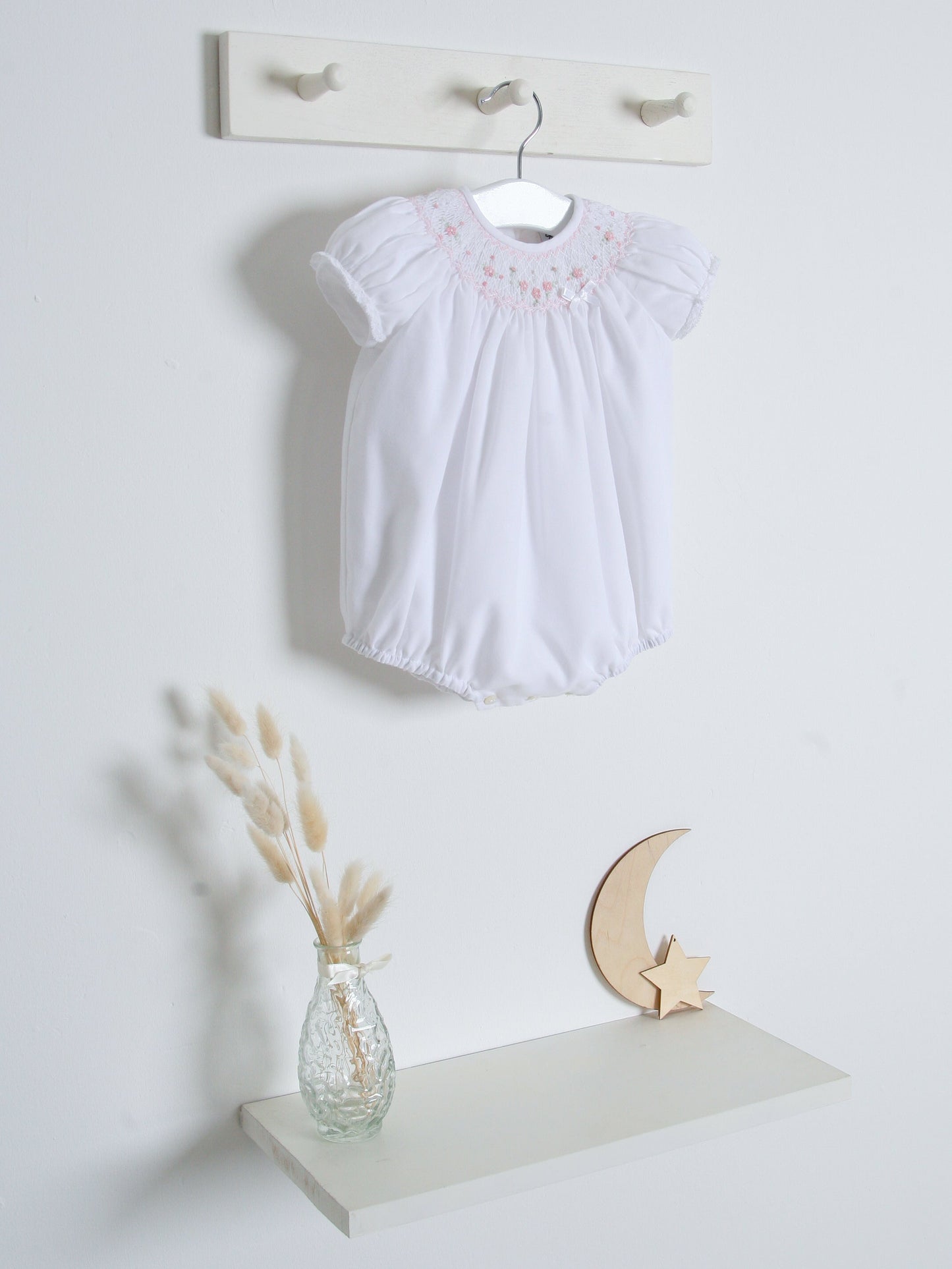 Sarah Louise White Smocked Bubble Romper - Rose & Albert
