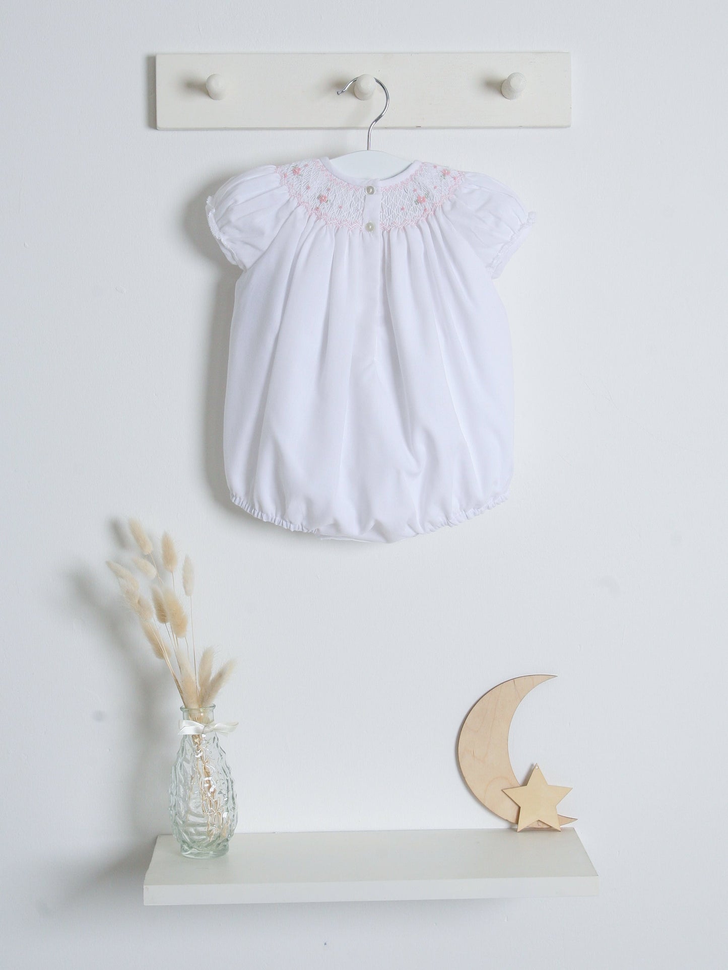 Sarah Louise White Smocked Bubble Romper - Rose & Albert