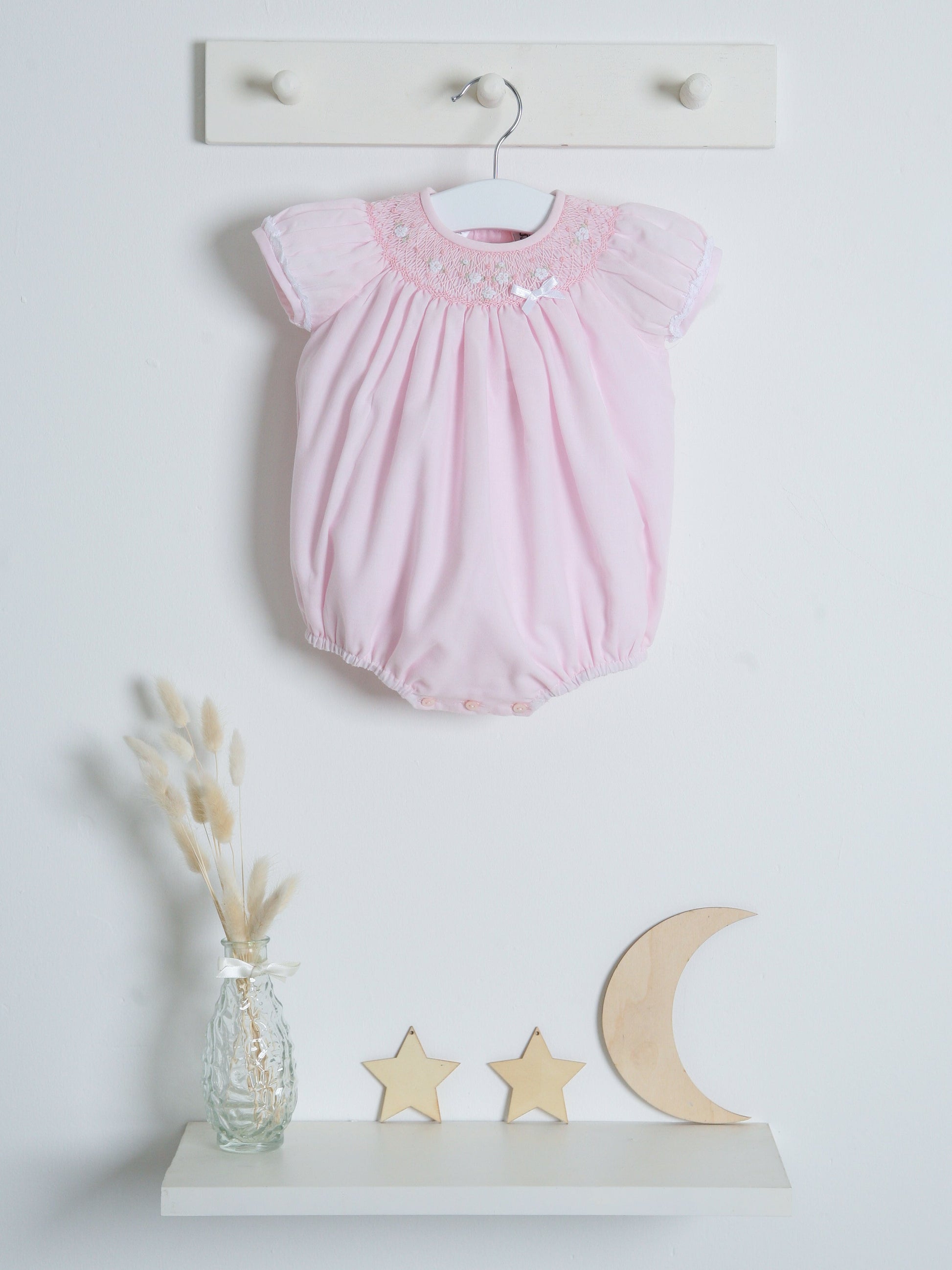 Sarah Louise Pink Smocked Bubble Romper - Rose & Albert