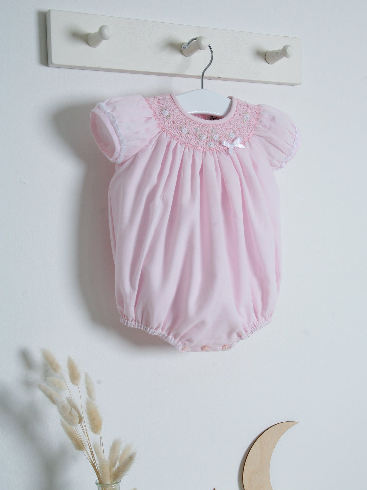 Sarah Louise Pink Smocked Bubble Romper - Rose & Albert