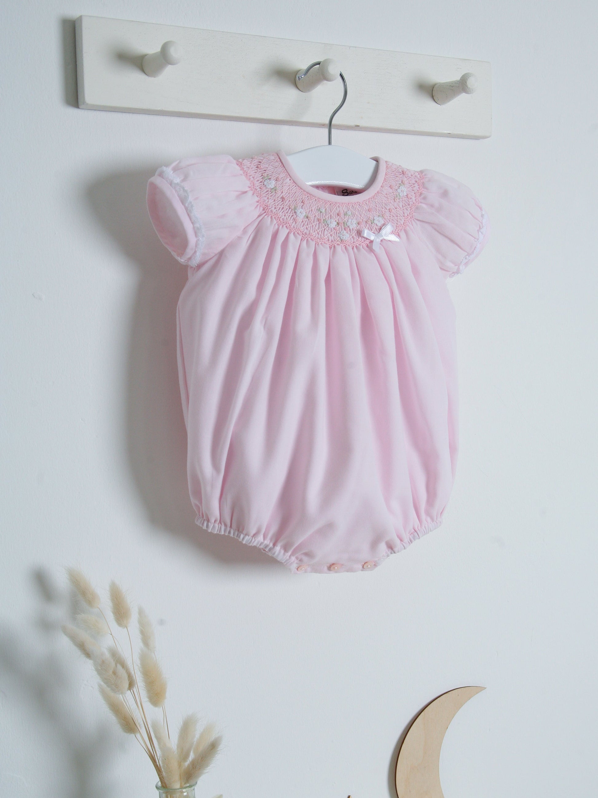 Sarah Louise Pink Smocked Bubble Romper - Rose & Albert