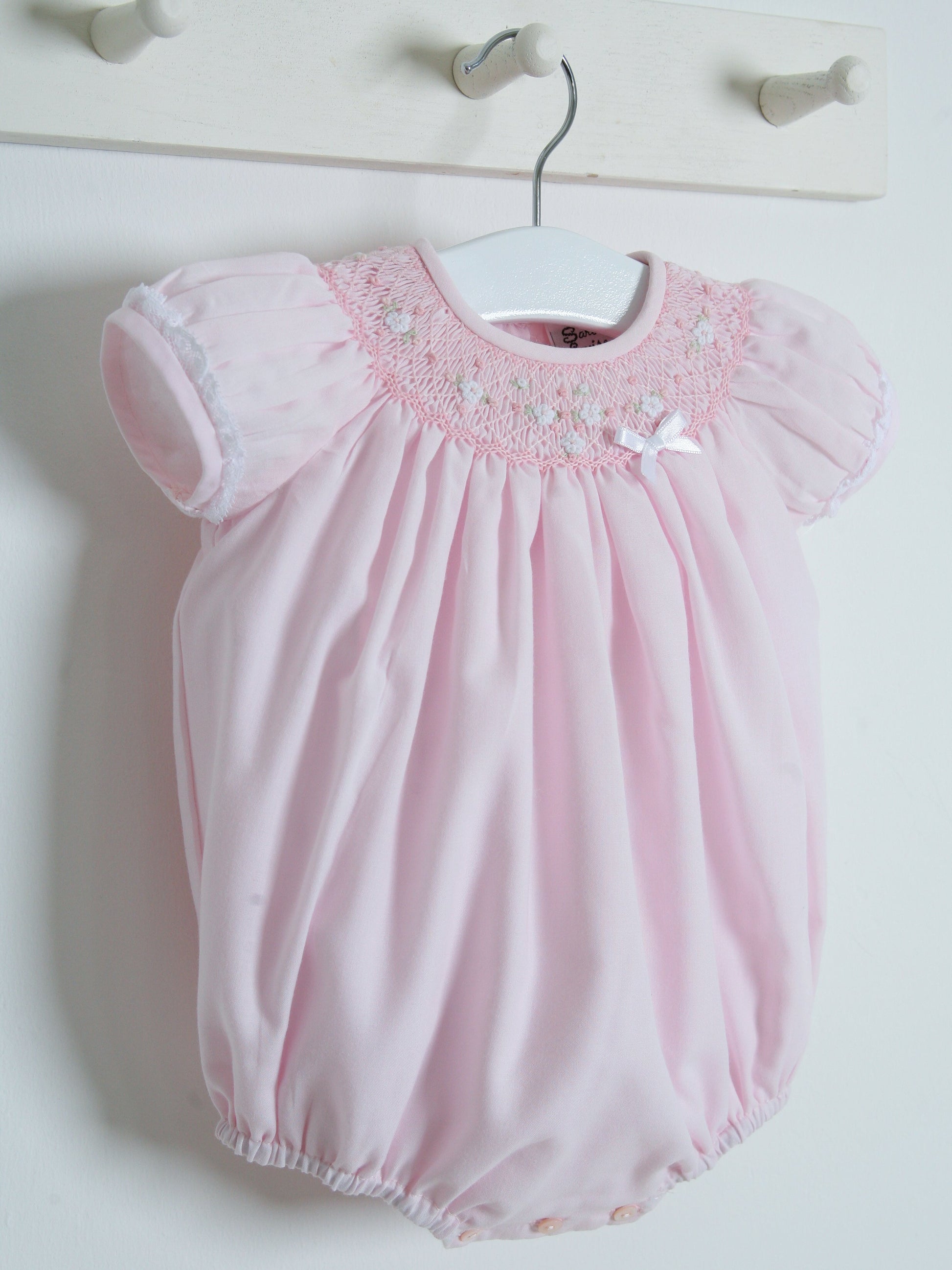 Sarah Louise Pink Smocked Bubble Romper - Rose & Albert