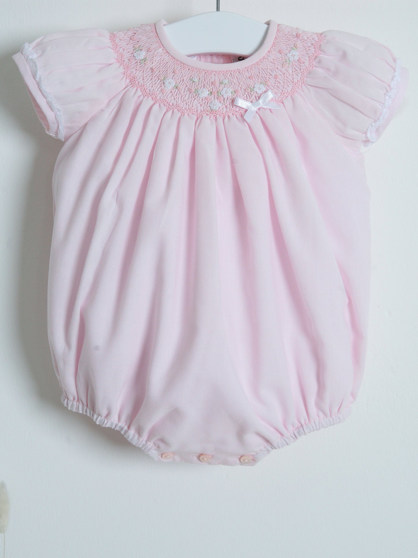Sarah Louise Pink Smocked Bubble Romper - Rose & Albert