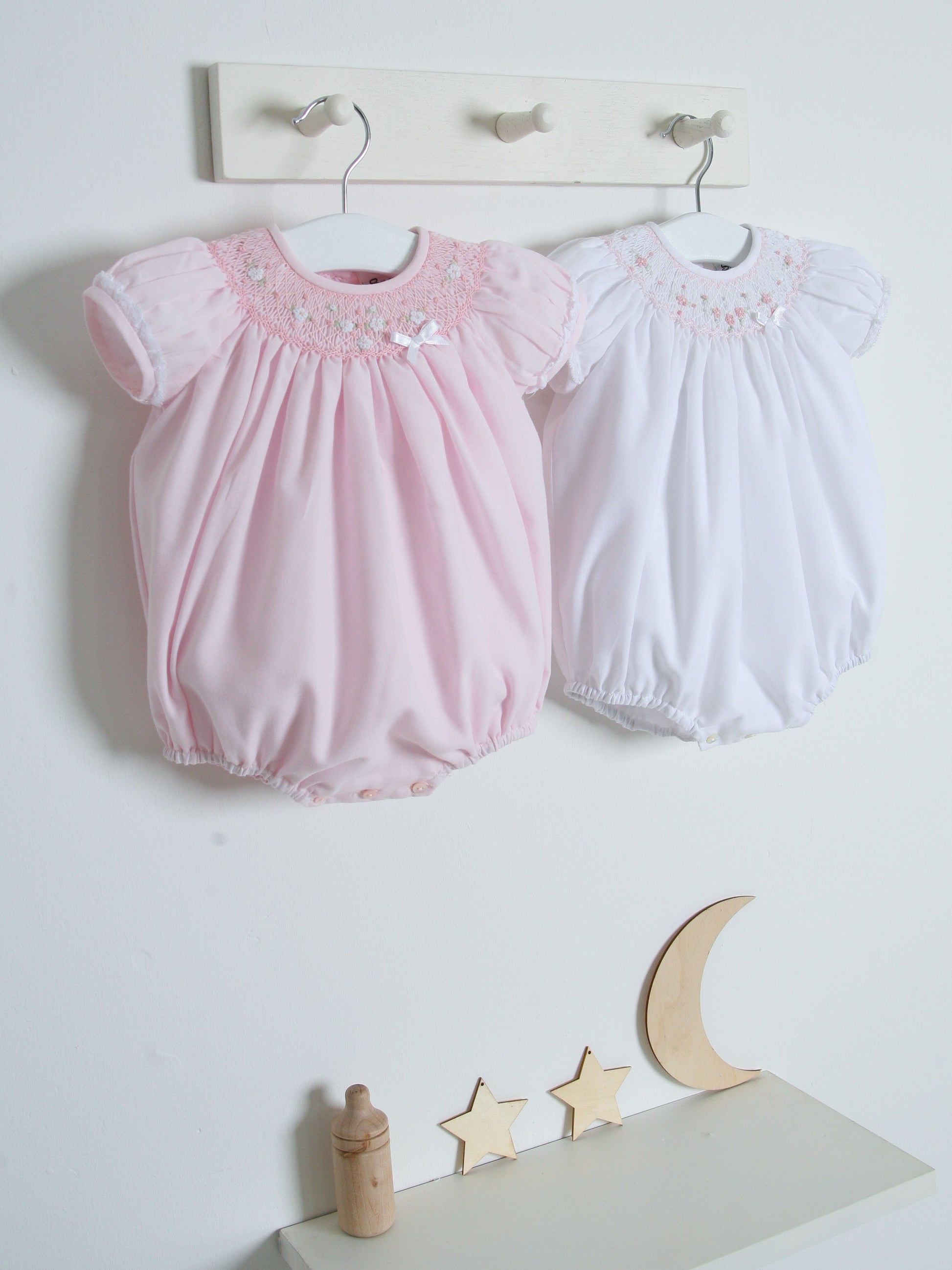 Sarah Louise Pink Smocked Bubble Romper - Rose & Albert