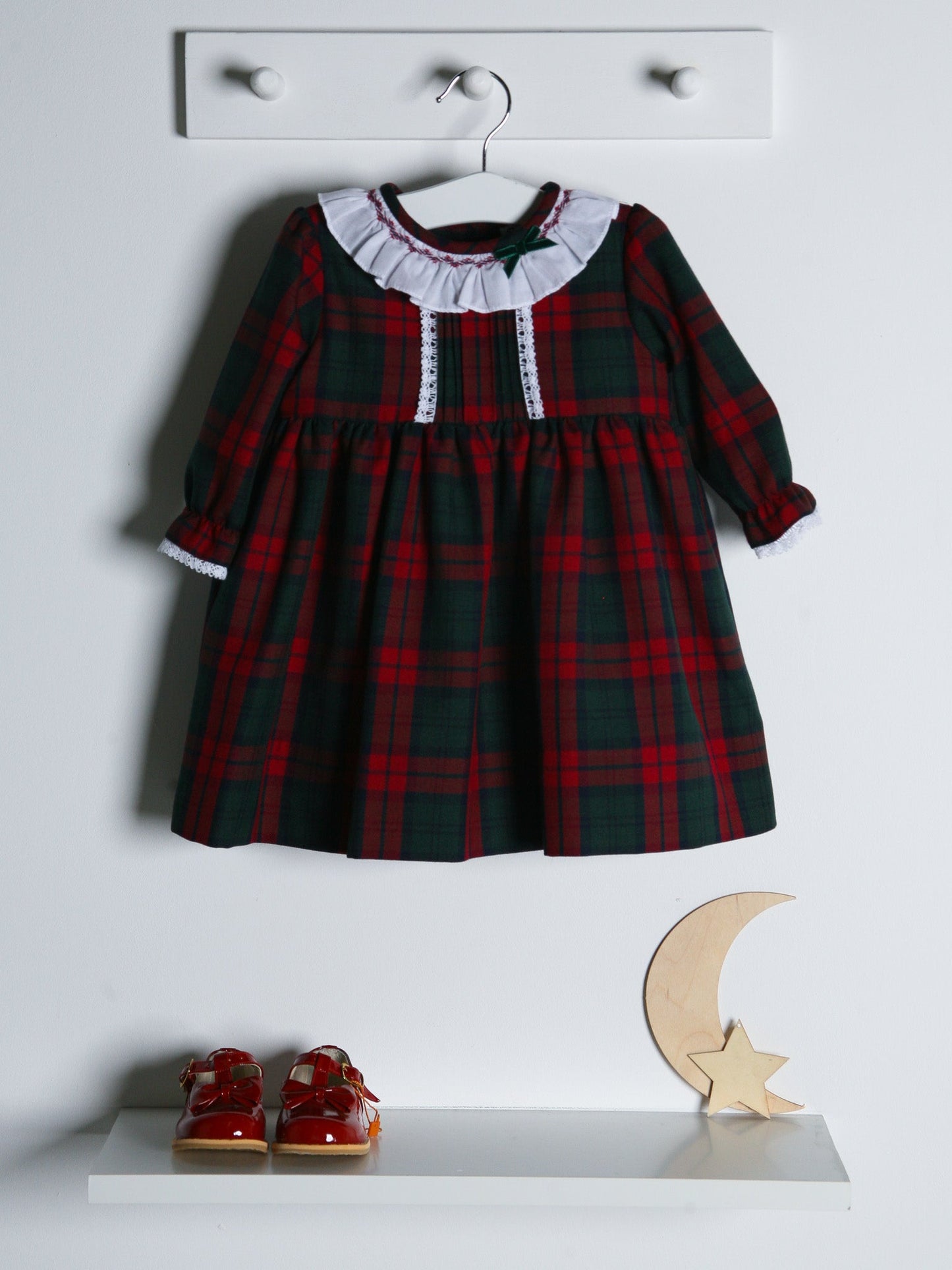 Sarah Louise Red Tartan Dress with Lace Trim - Rose & Albert