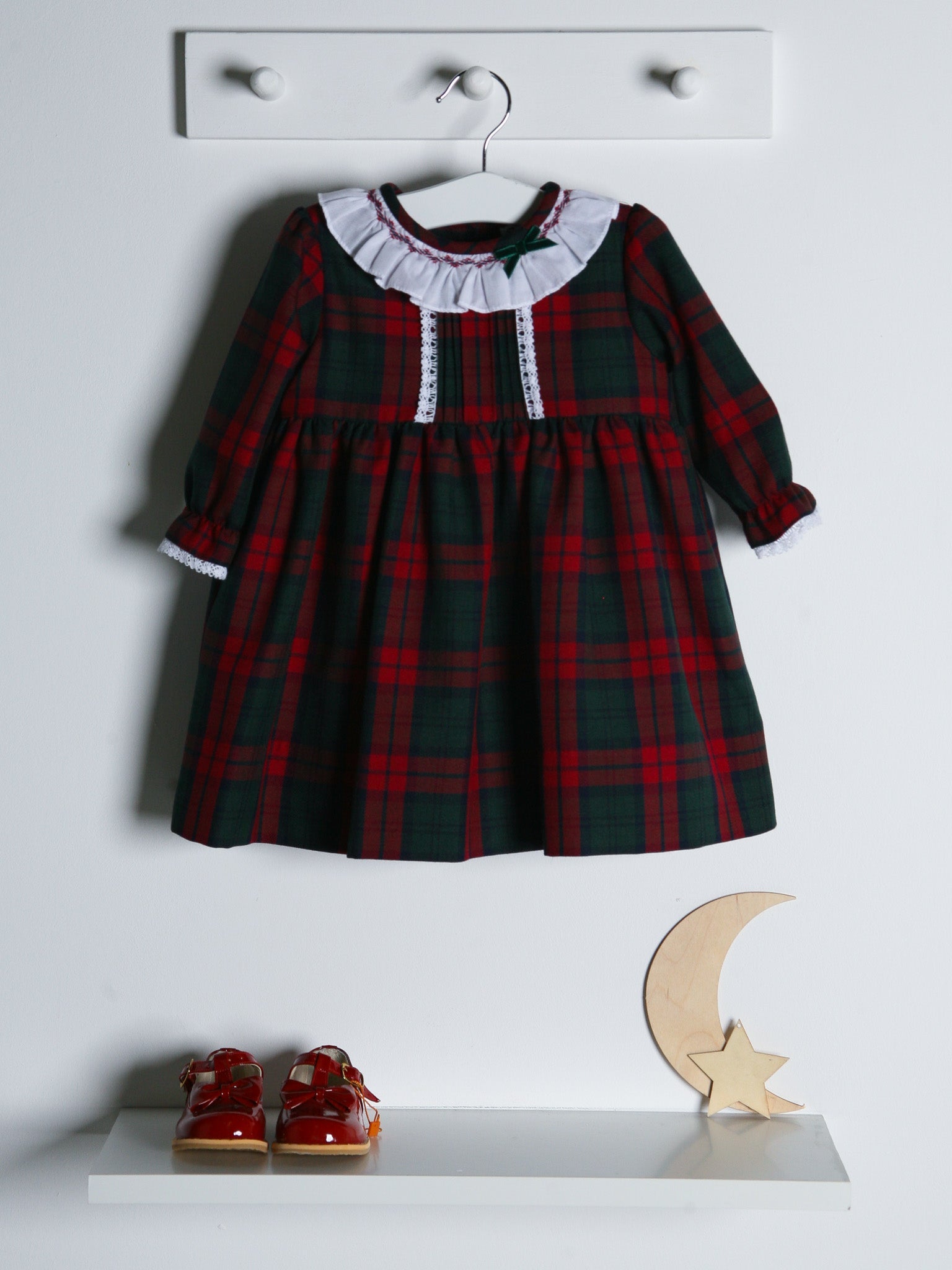Sarah Louise Red Tartan Dress with Lace Trim - Rose & Albert