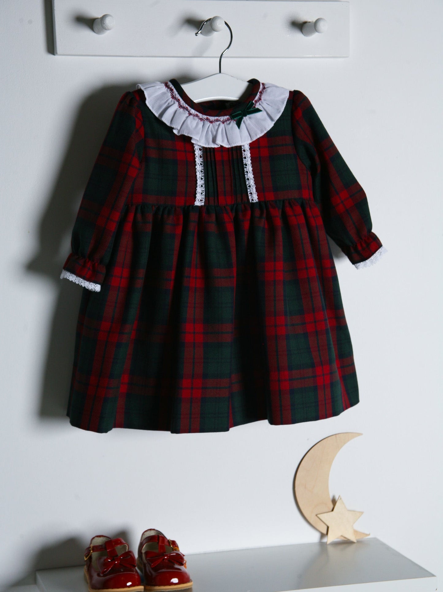 Sarah Louise Red Tartan Dress with Lace Trim - Rose & Albert