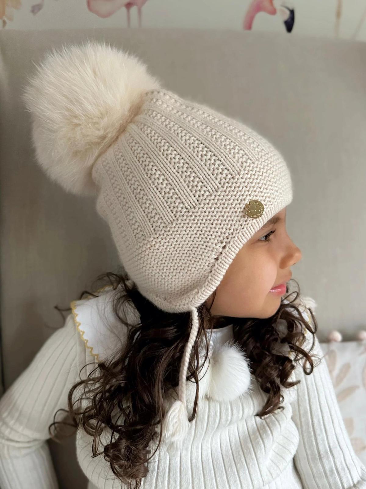 Petite Maison Kids Cream 'London' Fur Pom Aviator Hat - Rose & Albert