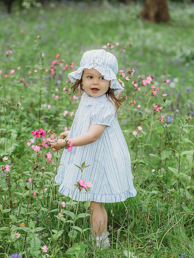 Exclusive to R&A by Sarah Louise Blue Stripe Dress with Sunhat - Rose & Albert