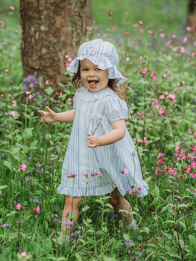 Exclusive to R&A by Sarah Louise Blue Stripe Dress with Sunhat - Rose & Albert