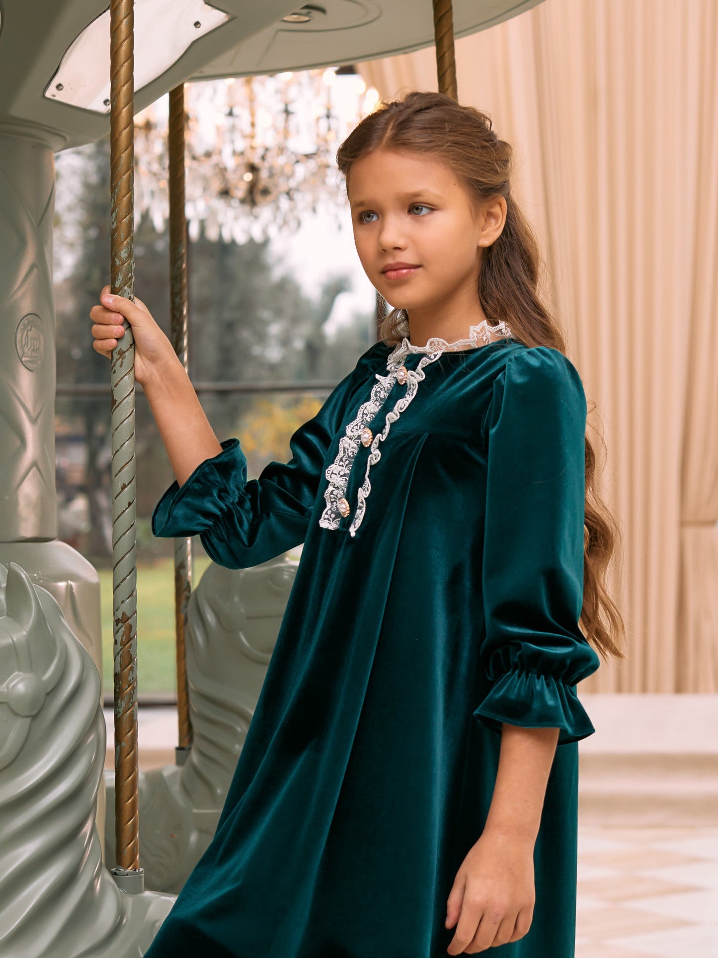 Patachou Velvet Dress in Green