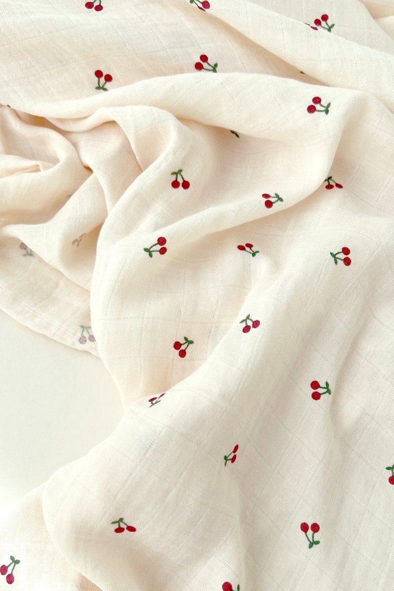 The Cherry Muslin Blanket Swaddle - Cozy Crew Club