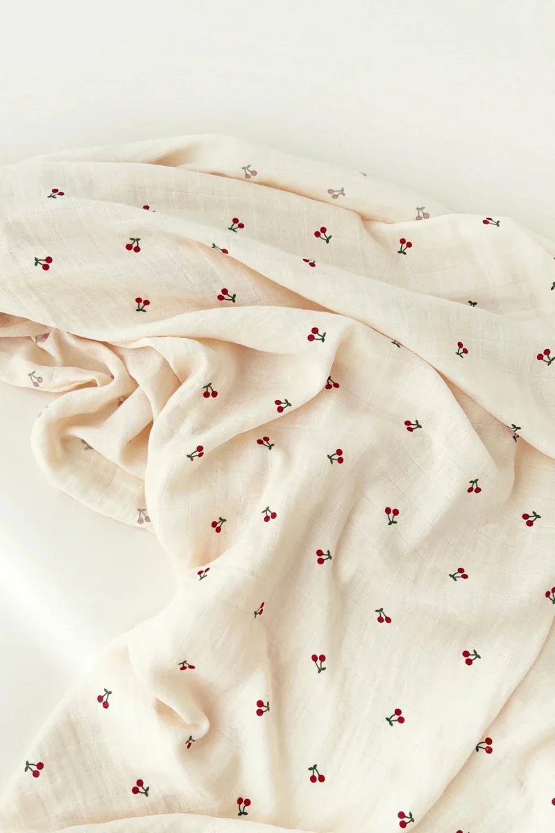 The Cherry Muslin Blanket Swaddle - Cozy Crew Club