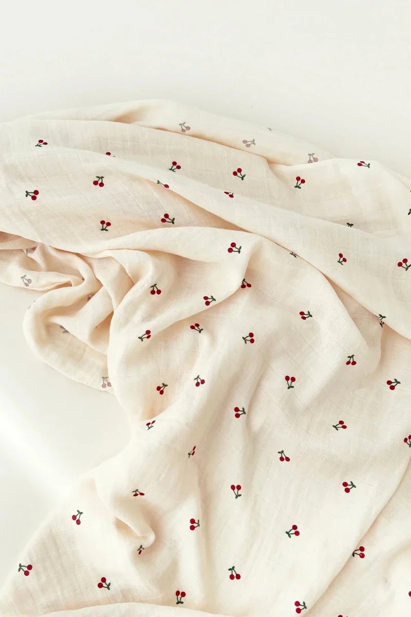 The Cherry Muslin Blanket Swaddle - Cozy Crew Club