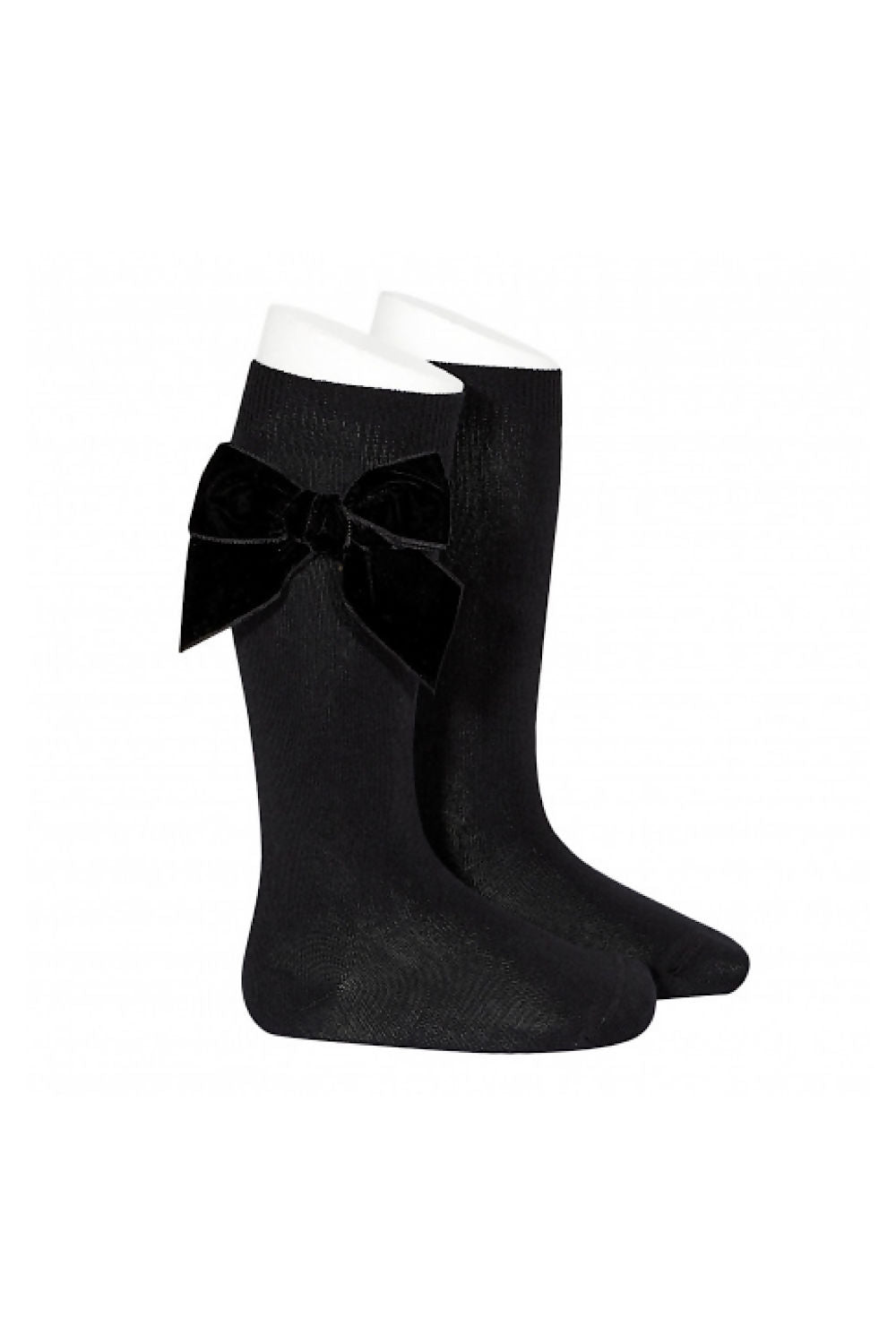 Condor black velvet bow knee socks - Rose & Albert