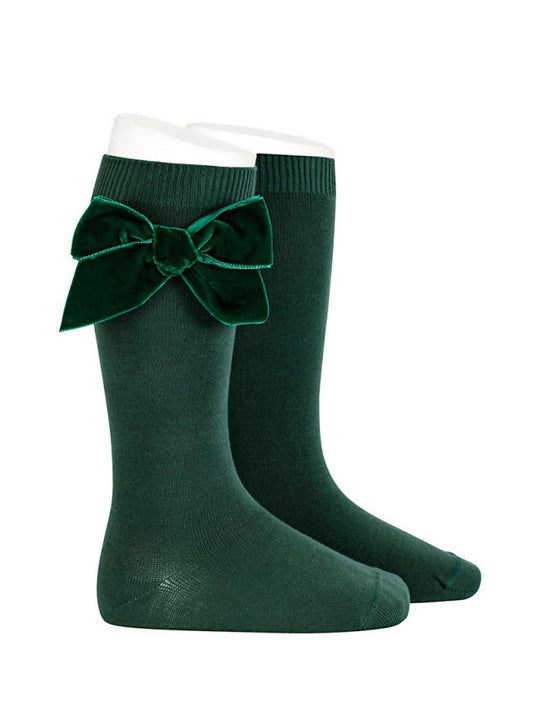Condor bottle green velvet bow knee socks - Rose & Albert