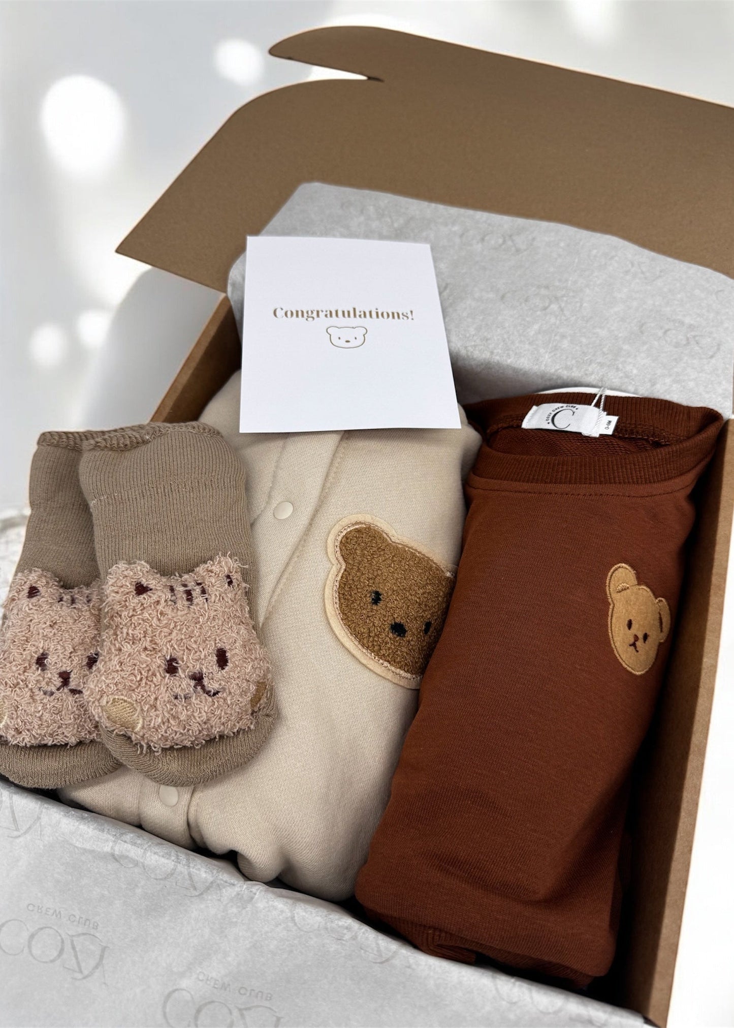 The Cozy Ultimate Bear Tracksuit + Playsuit + Socks Personalised Gift Box