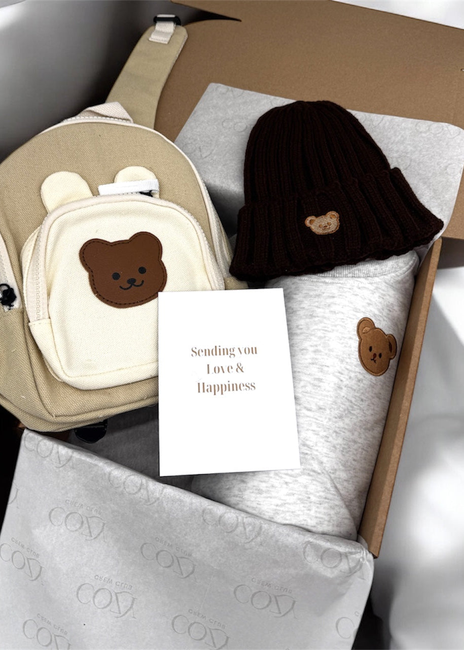 The Cozy Adventure Bear Tracksuit + Backpack + Beanie Personalised Gift Box