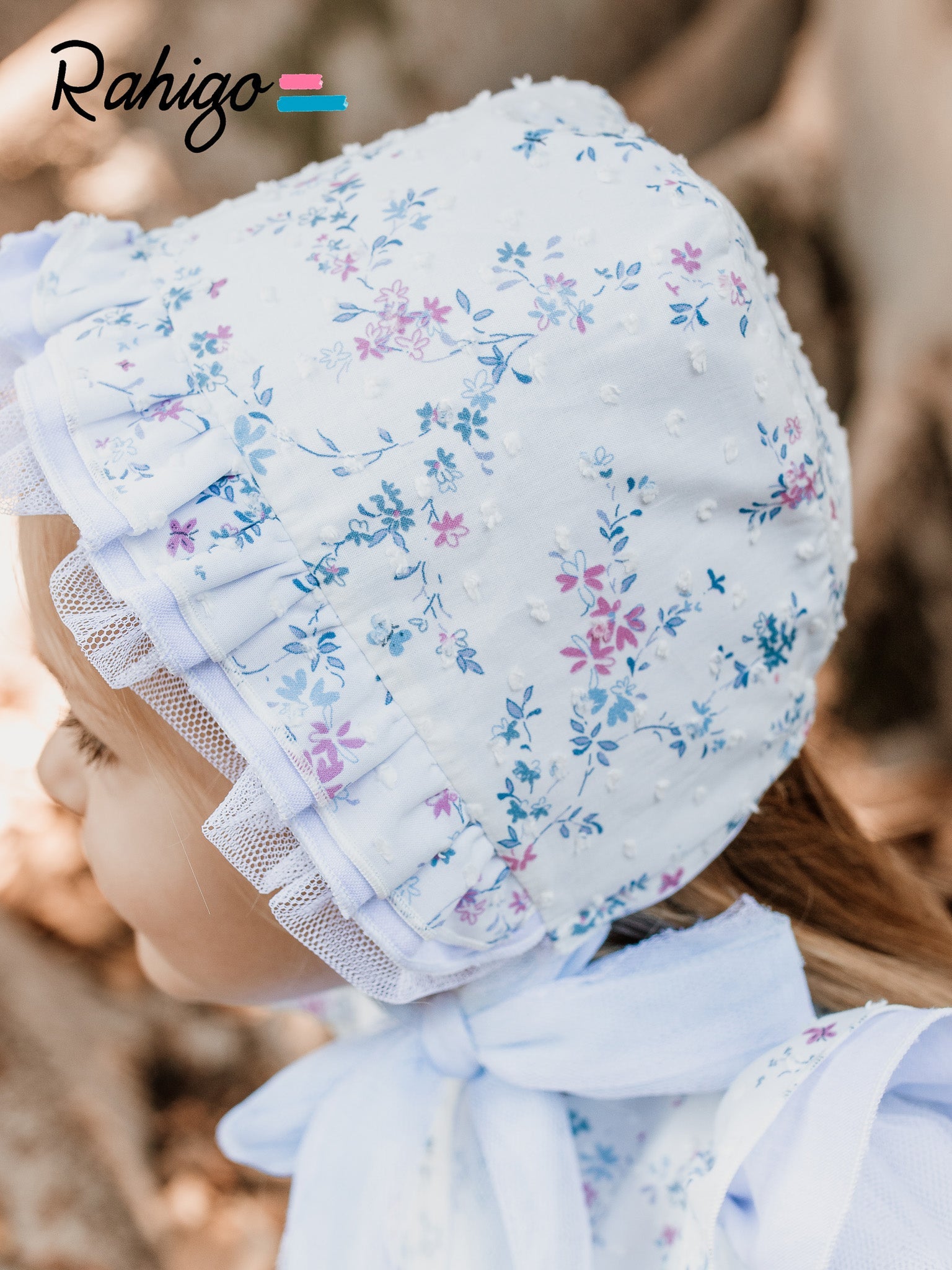 Rahigo Soft blue floral bonnet - Rose & Albert