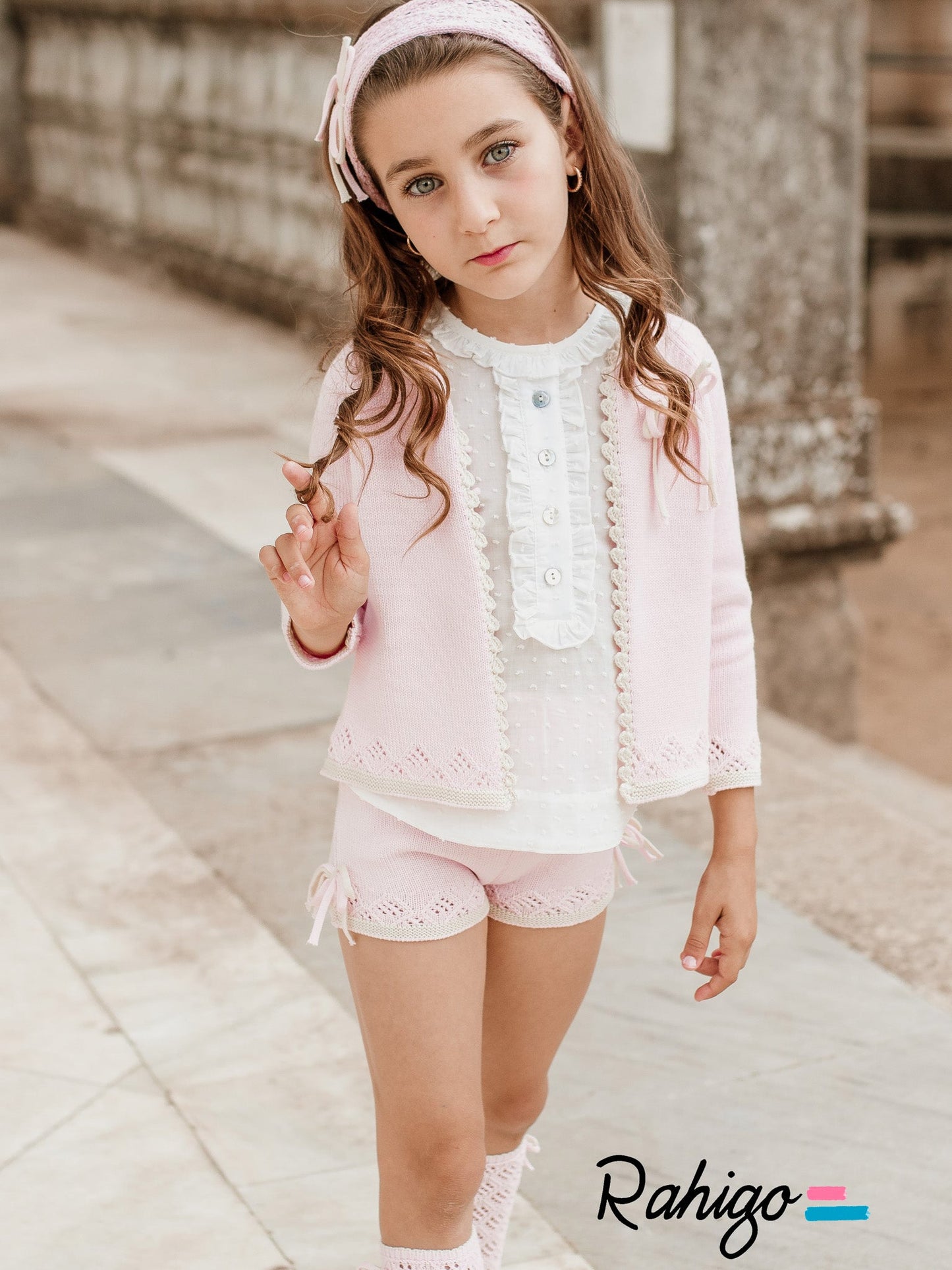 Rahigo pink knitted 3 piece short set - Rose & Albert