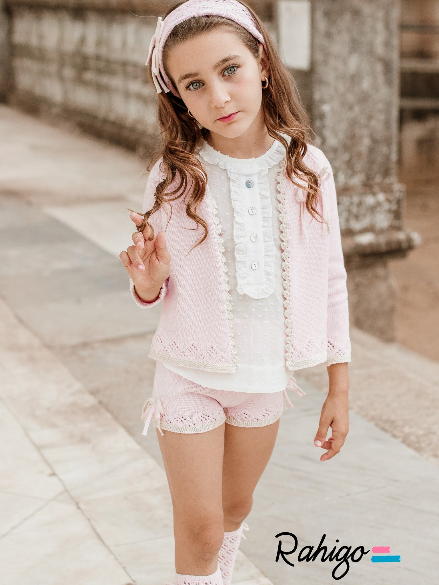 Rahigo pink knitted 3 piece short set - Rose & Albert