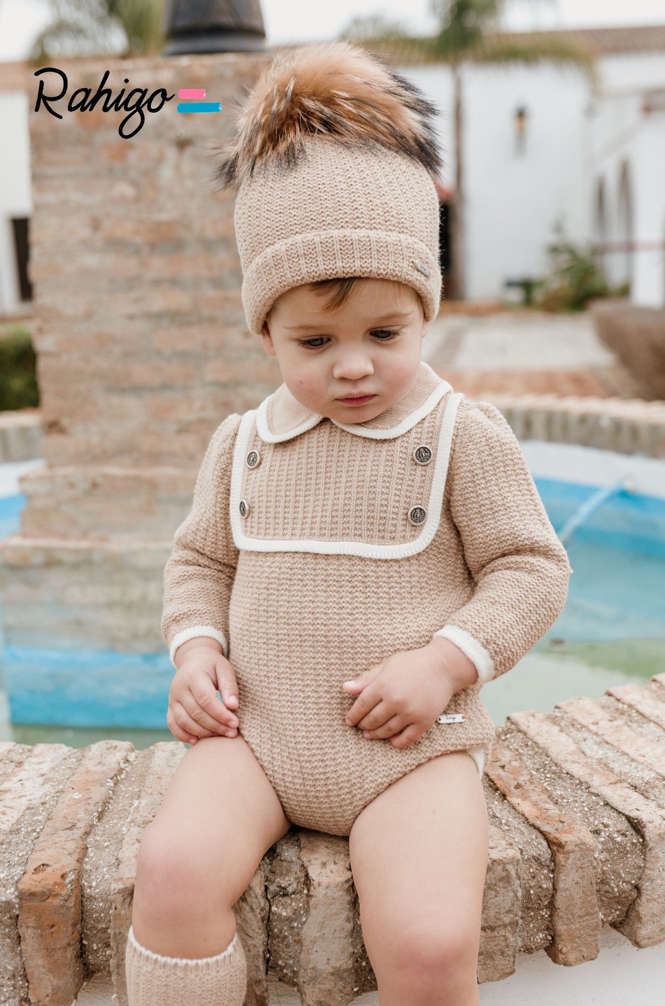 Rahigo camel knitted romper - Rose & Albert