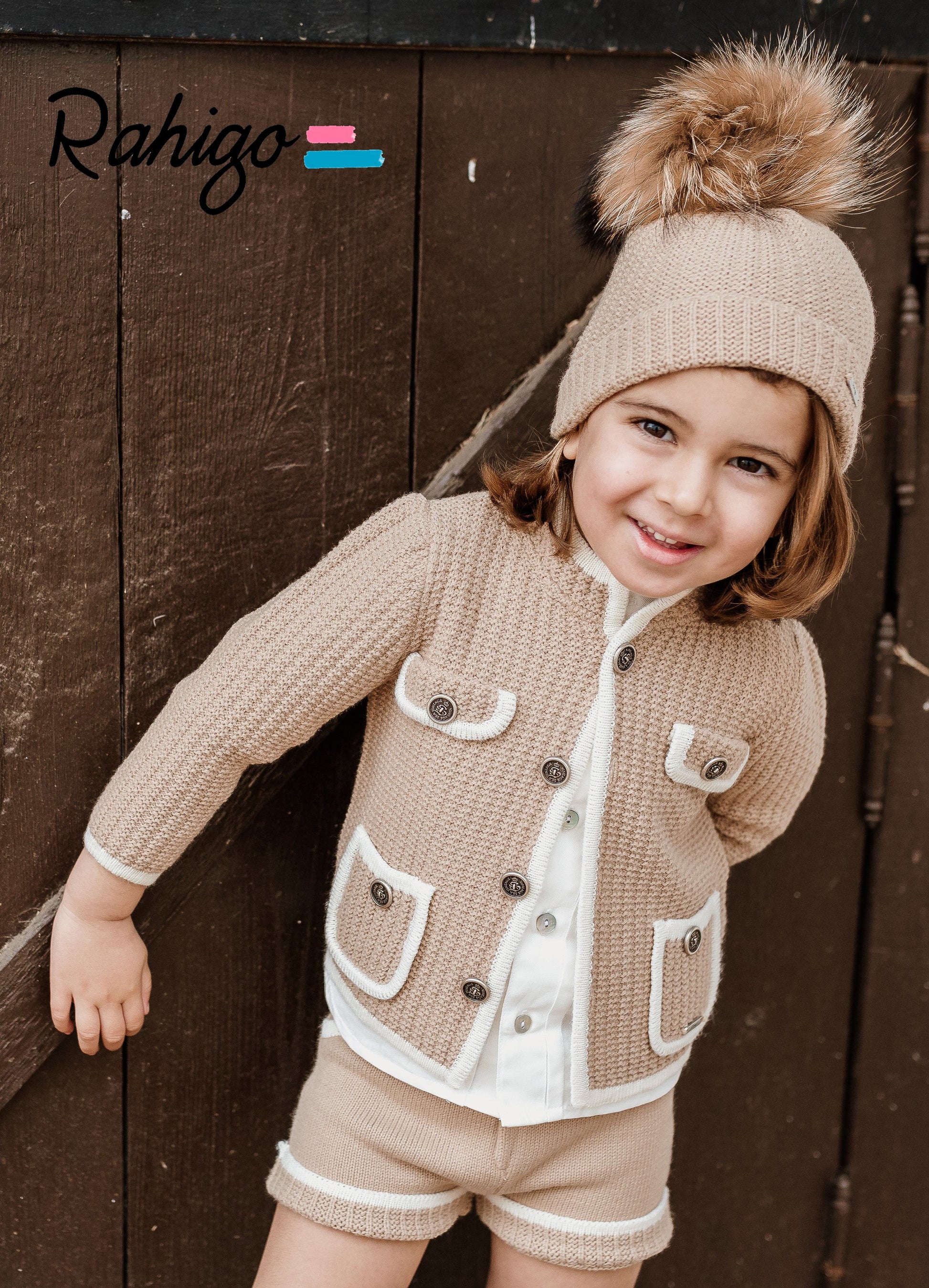 Rahigo Camel 3 piece knitted short set - Rose & Albert