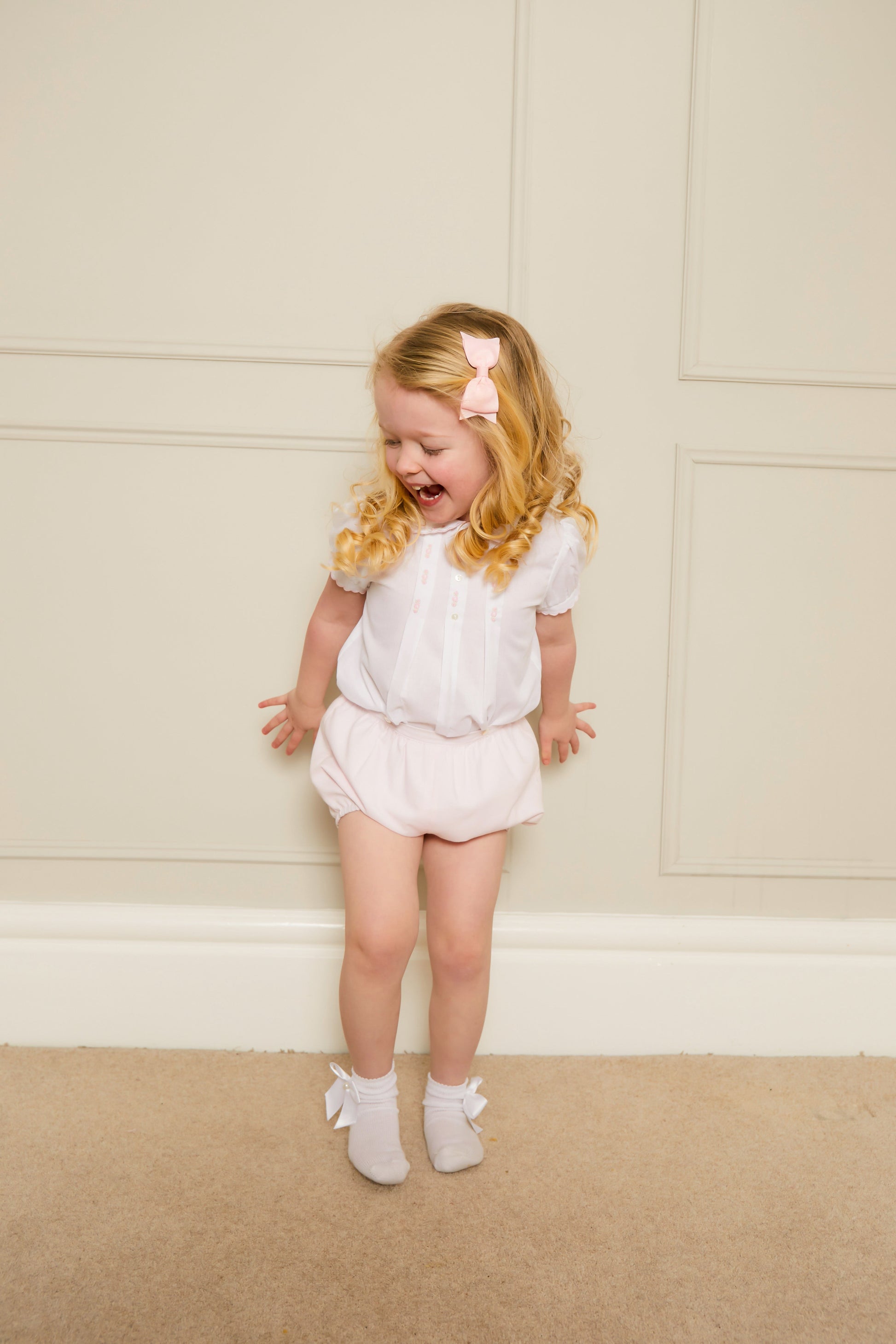 Sarah Louise Rosebud Pink Embroidered Bloomer & Blouse Set - Rose & Albert