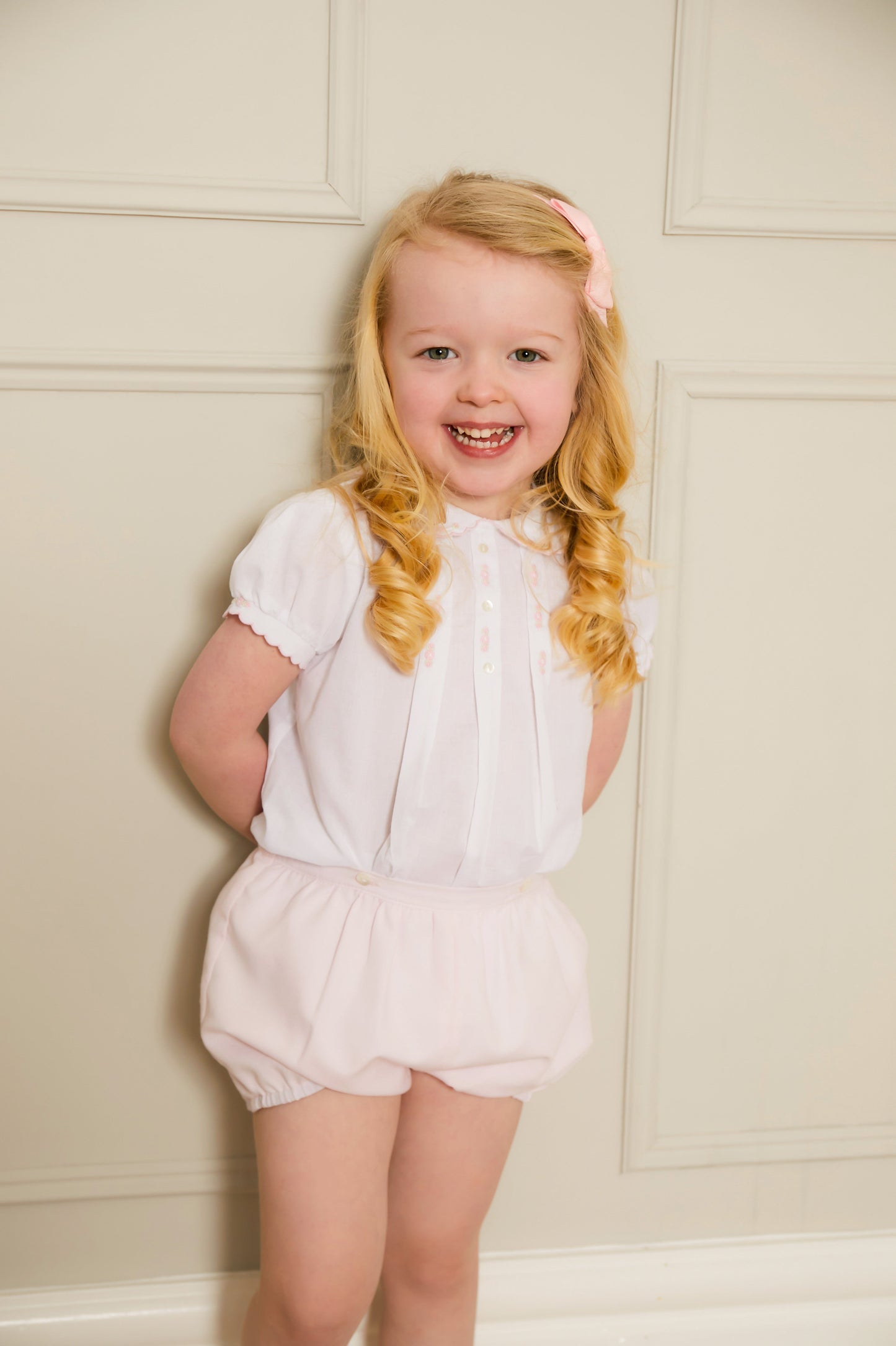 Sarah Louise Rosebud Pink Embroidered Bloomer & Blouse Set - Rose & Albert