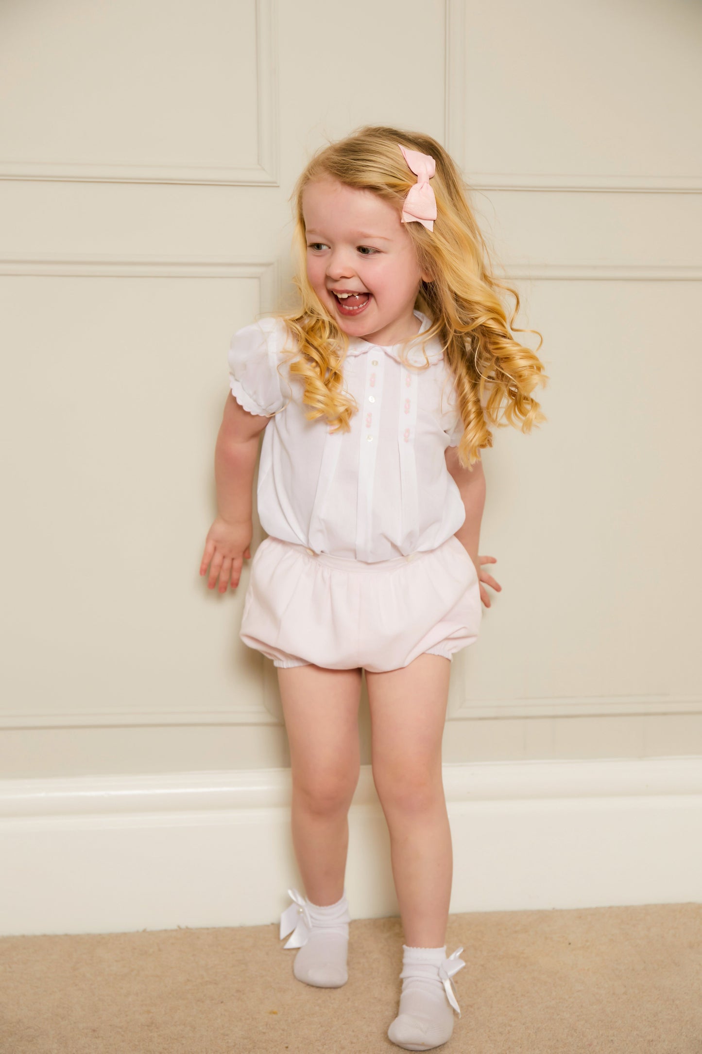 Sarah Louise Rosebud Pink Embroidered Bloomer & Blouse Set - Rose & Albert