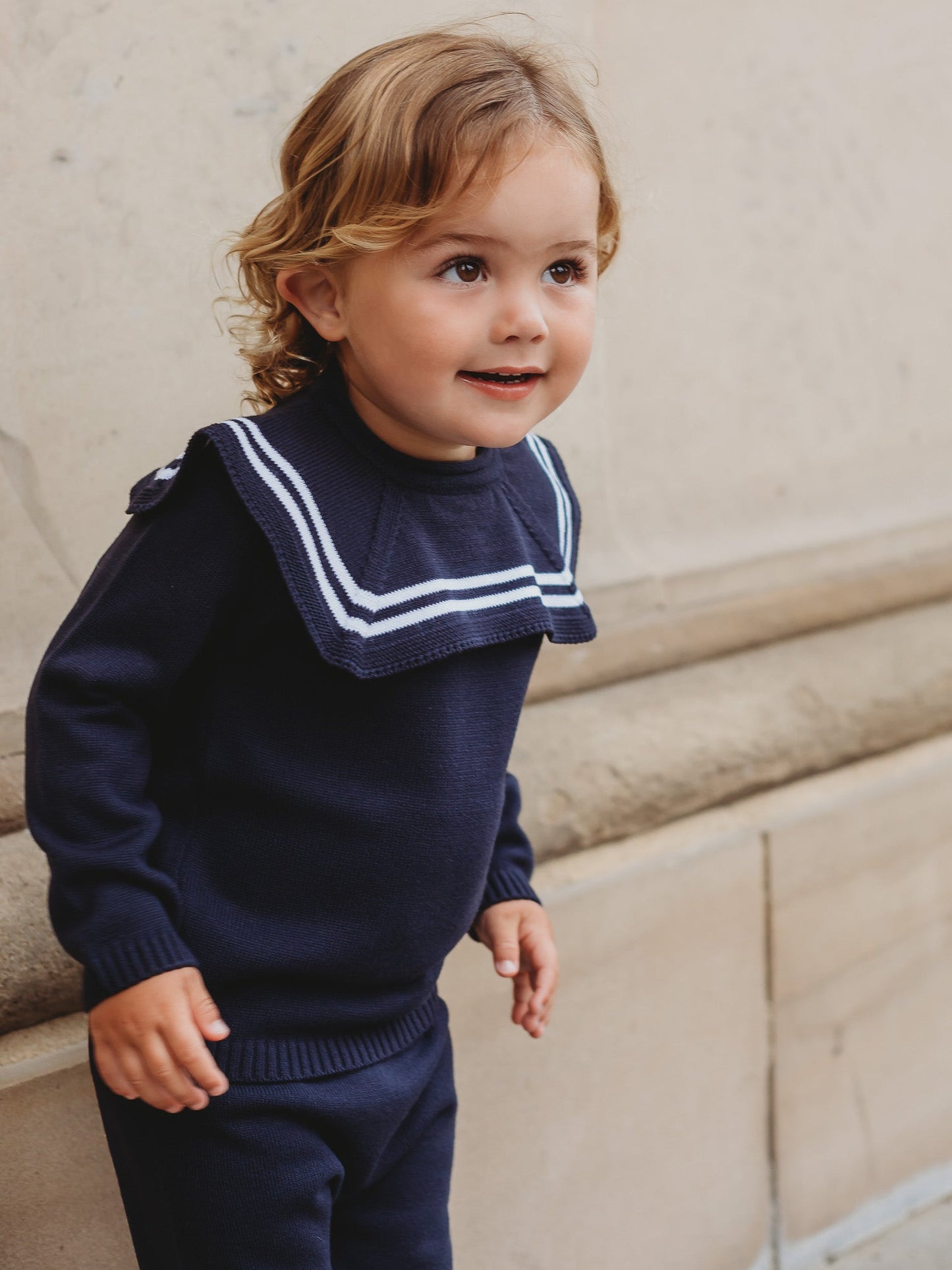 'Ralph' navy & white knitted suit with sailor collar - Rose & Albert