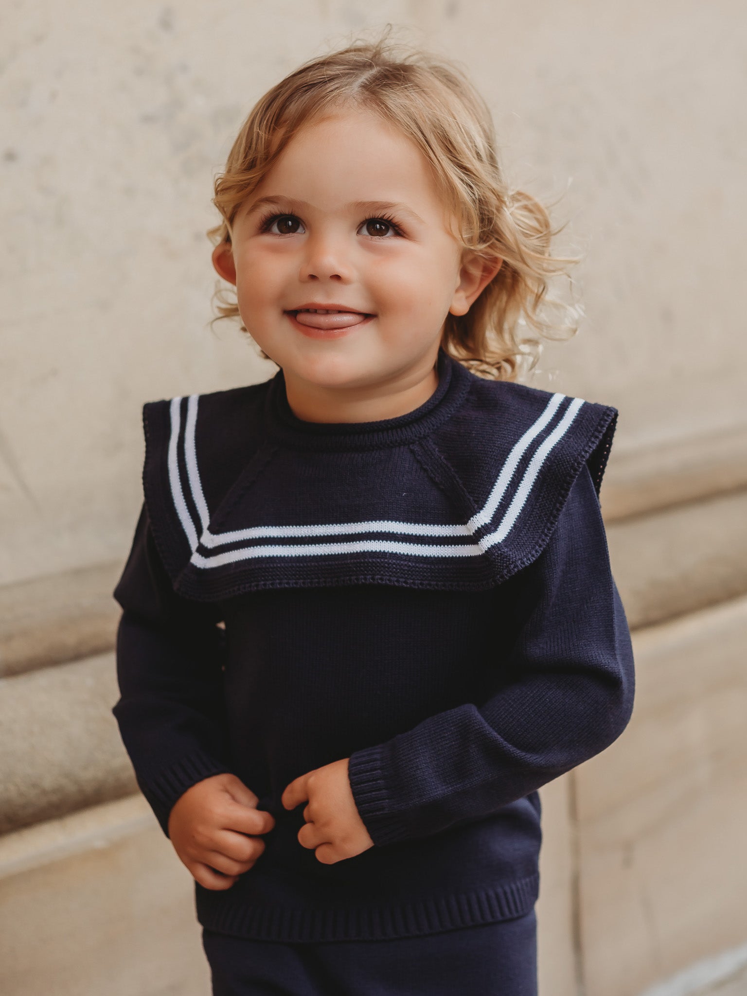 'Ralph' navy & white knitted suit with sailor collar - Rose & Albert