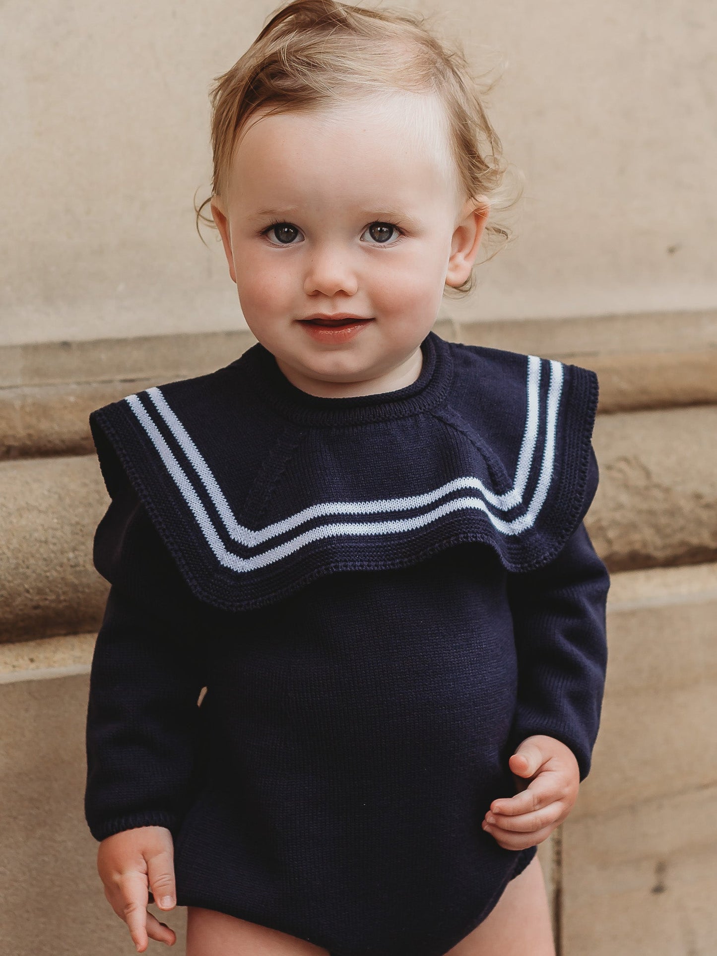 Arhlo' & Knitted Romper with Sailor Collar