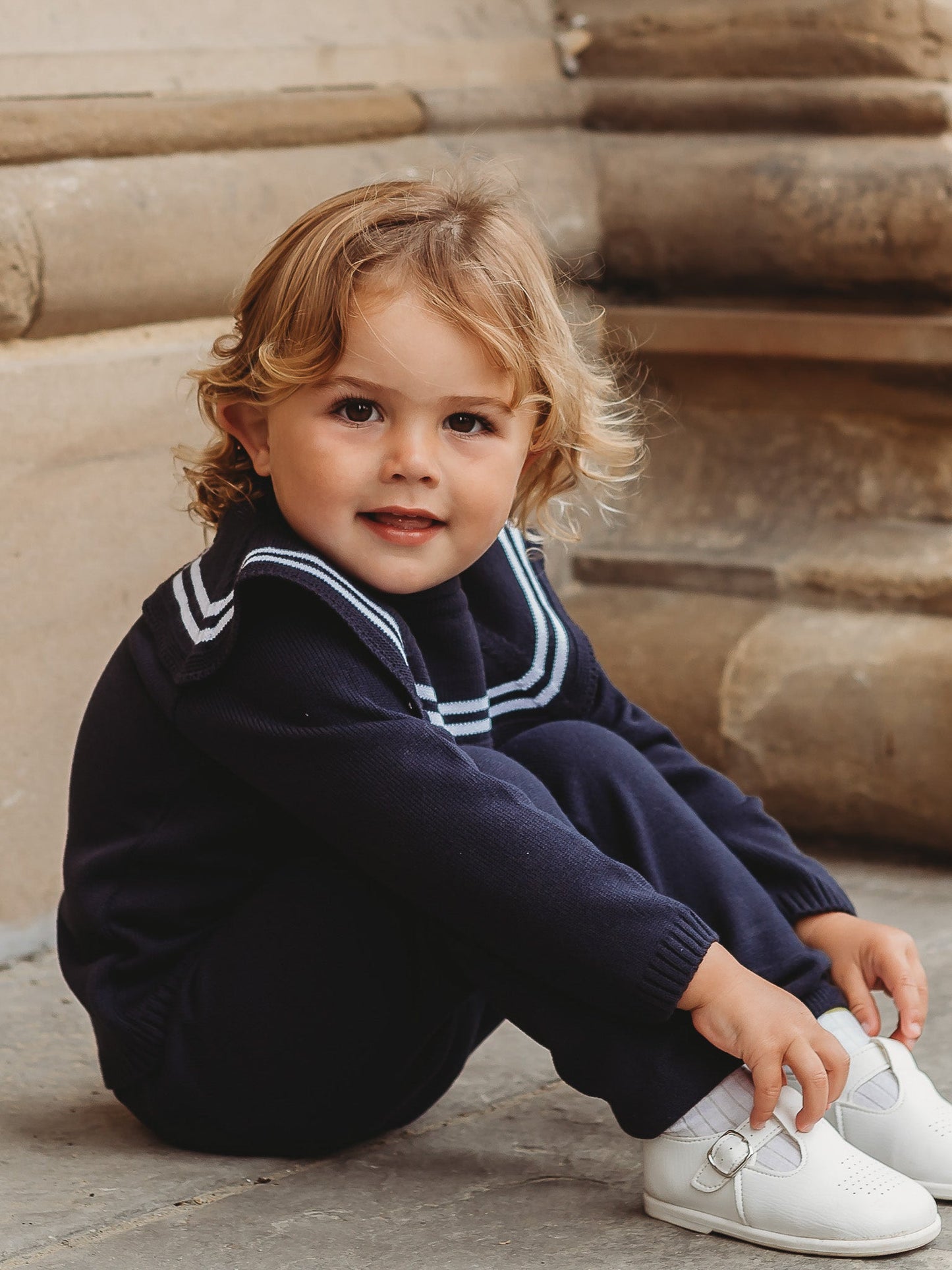 'Ralph' navy & white knitted suit with sailor collar - Rose & Albert