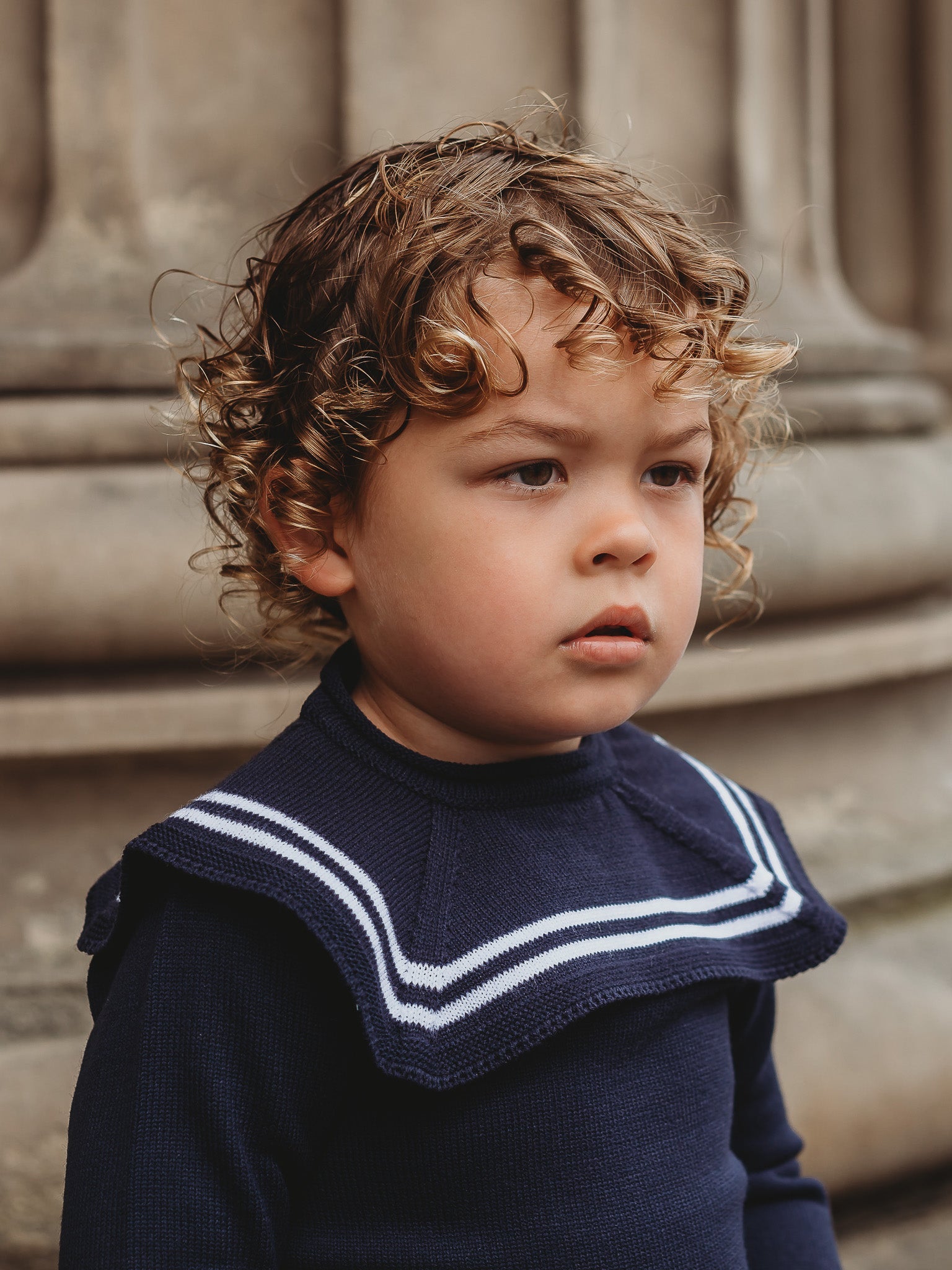 'Ralph' navy & white knitted suit with sailor collar - Rose & Albert