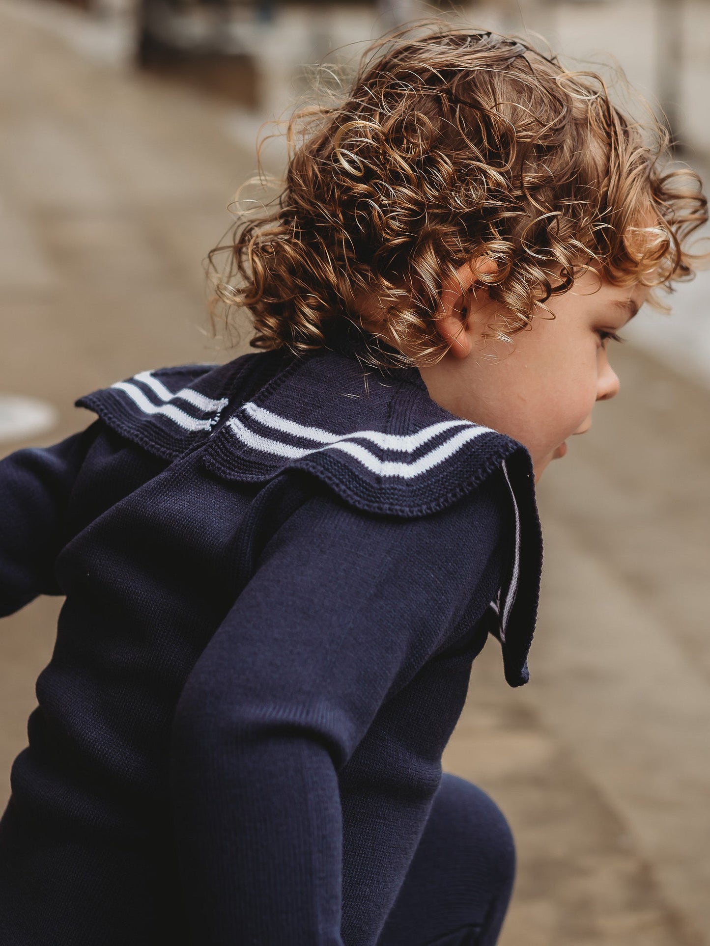 'Ralph' navy & white knitted suit with sailor collar - Rose & Albert