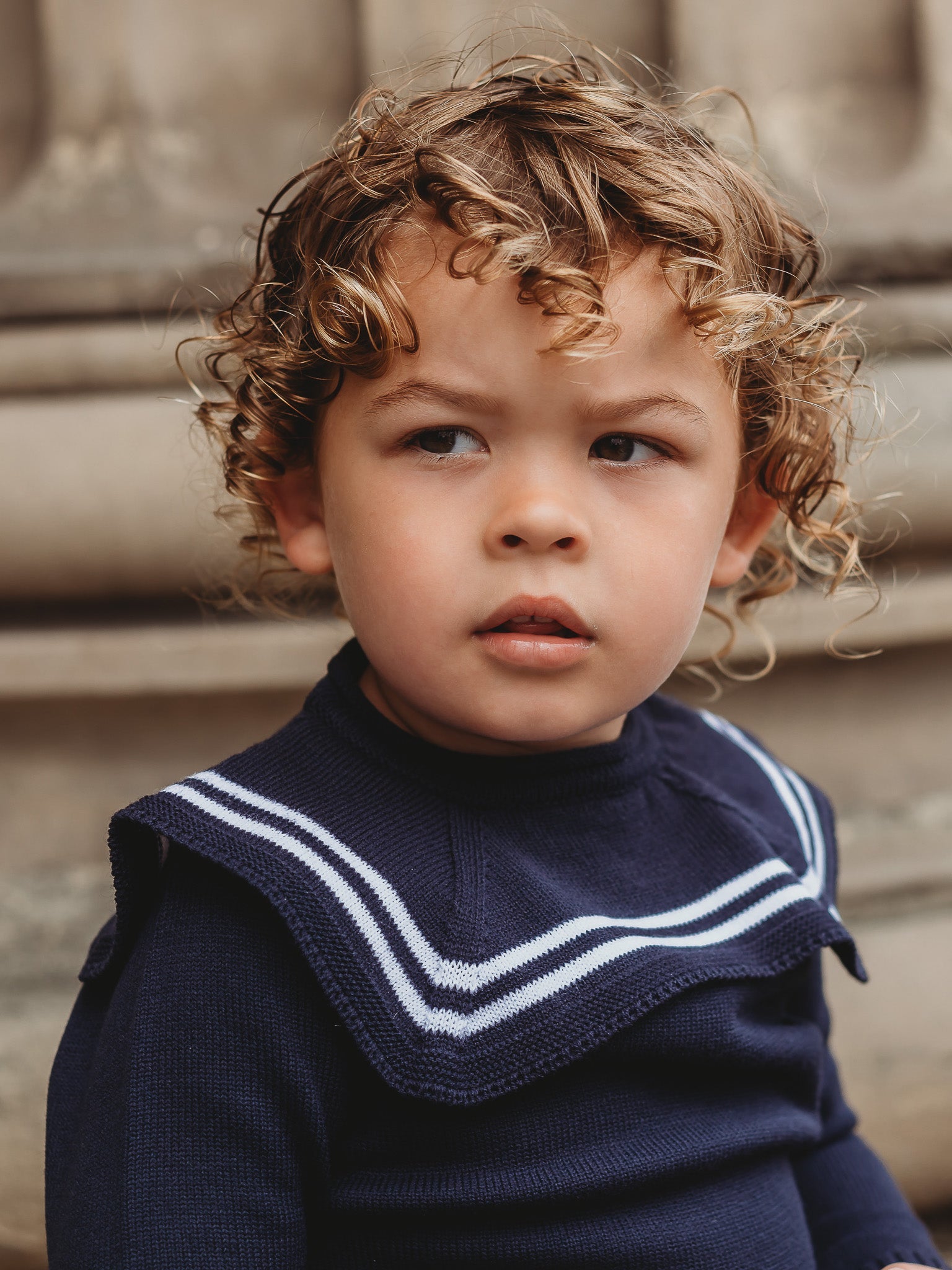 'Ralph' navy & white knitted suit with sailor collar - Rose & Albert
