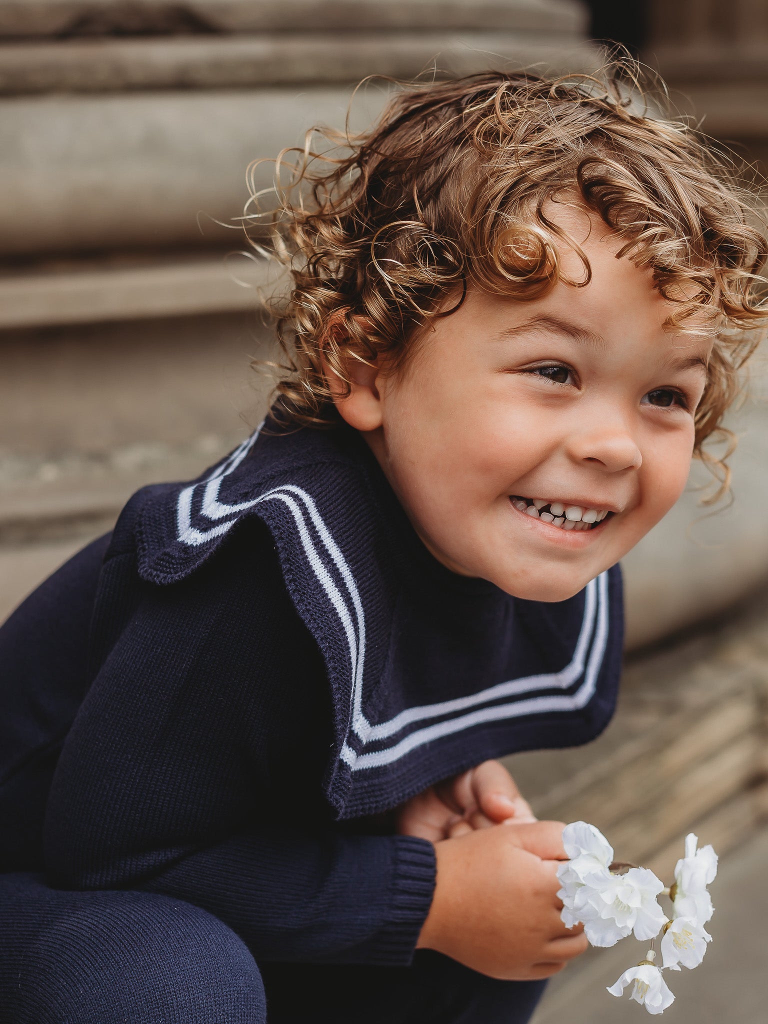 'Ralph' navy & white knitted suit with sailor collar - Rose & Albert