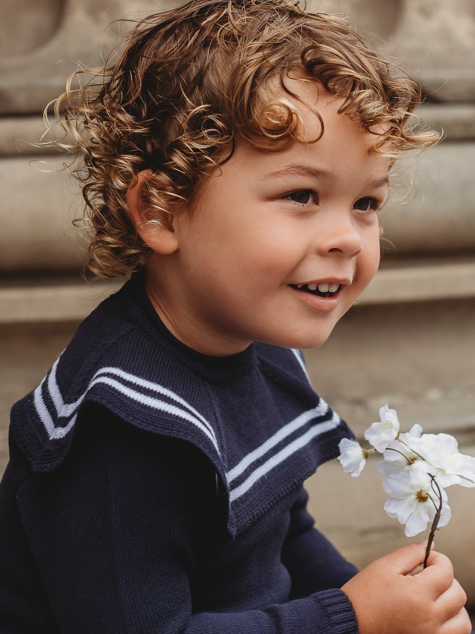 'Ralph' navy & white knitted suit with sailor collar - Rose & Albert