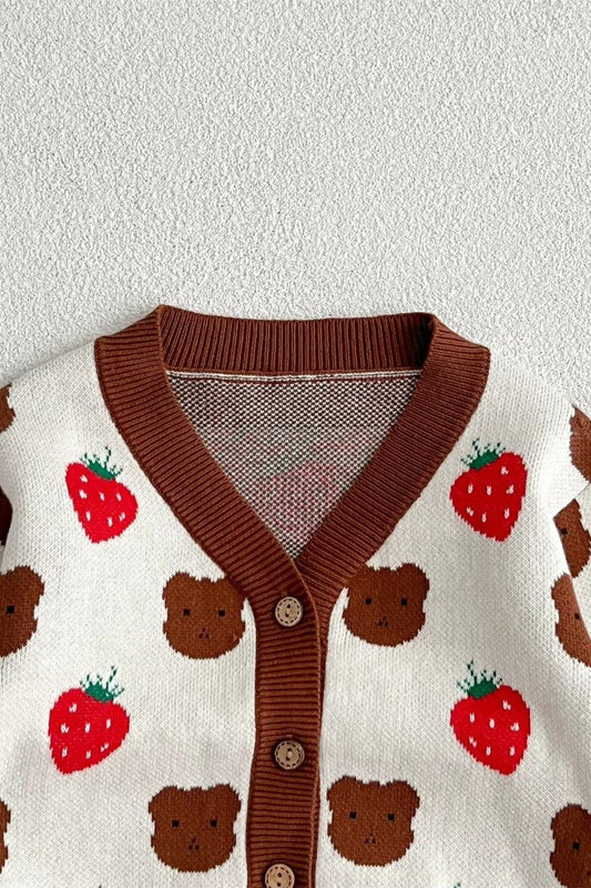 COZY Bear & Strawberry Cardigan - Cozy Crew Club