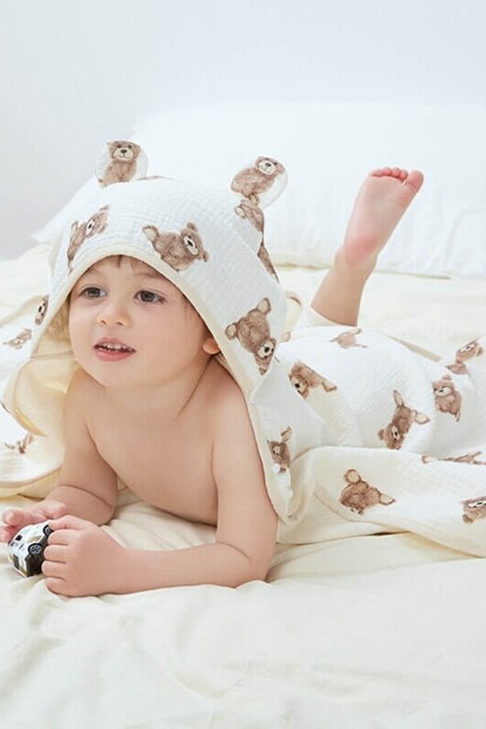 Baby Bear Hooded Bath Towel Receiving Blanket - Cozy Crew Club