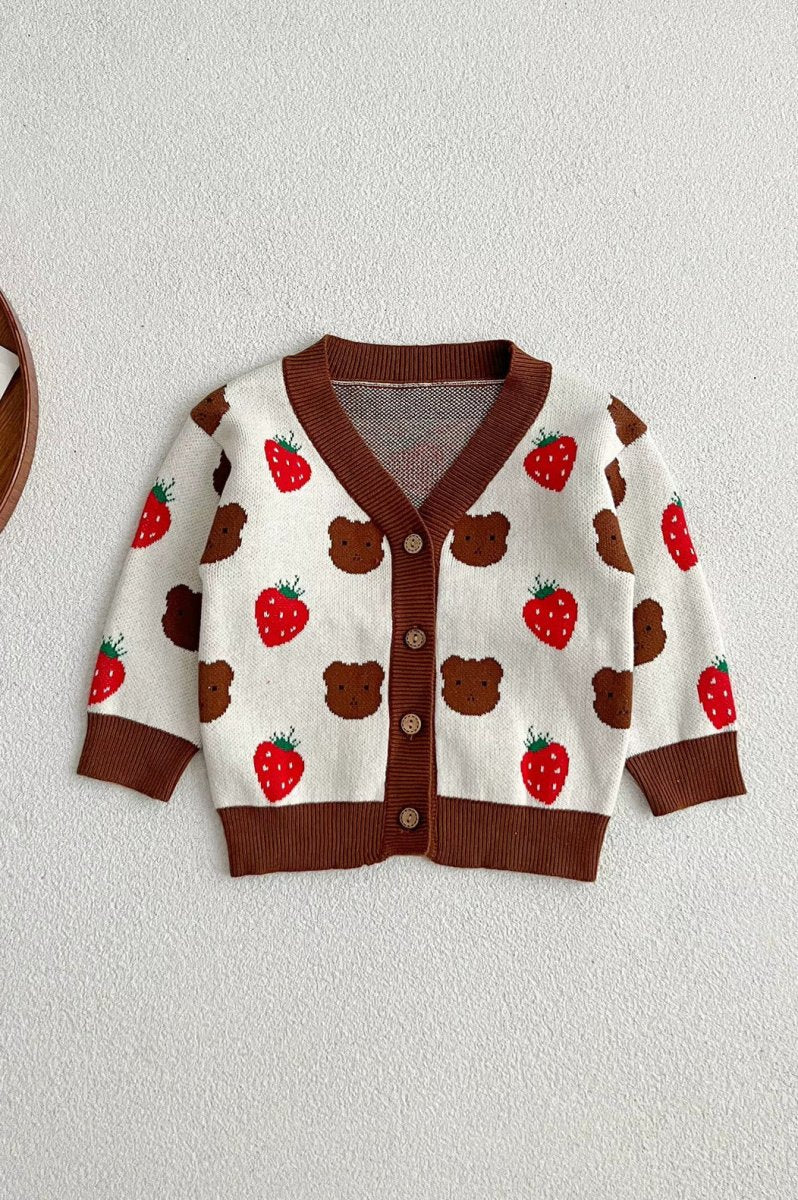 COZY Bear & Strawberry Cardigan - Cozy Crew Club