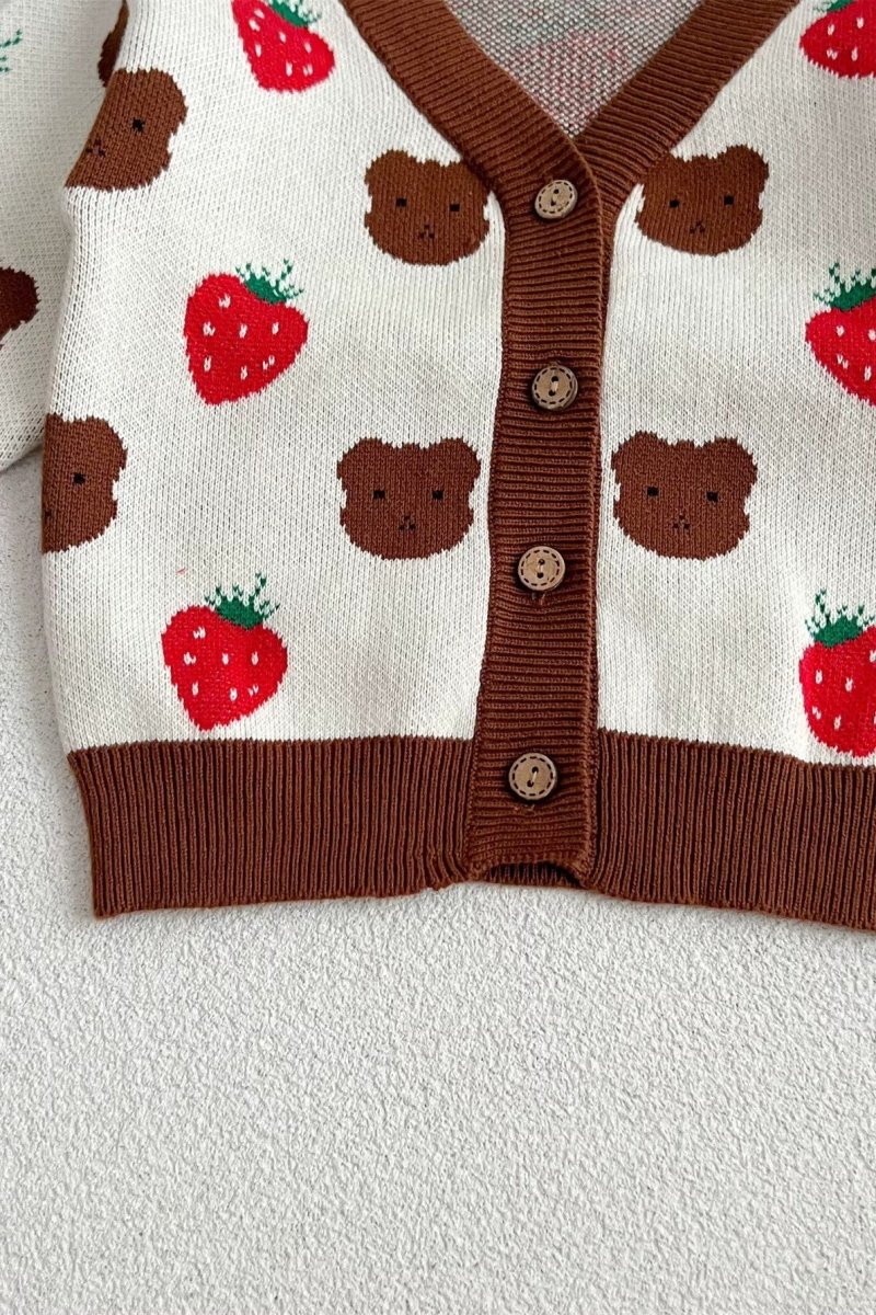 COZY Bear & Strawberry Cardigan - Cozy Crew Club