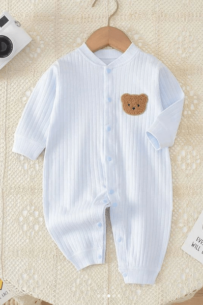 Bear Romper Ribbed 100% Cotton - Cozy Crew Club